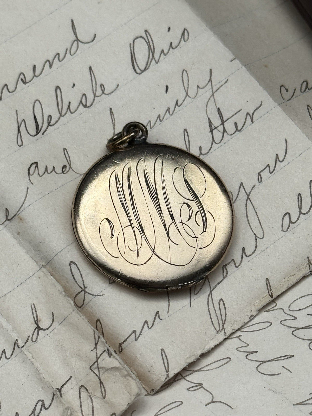 Antique Gold Filled Locket w/ Monogram & Original Photos Victorian Pendant