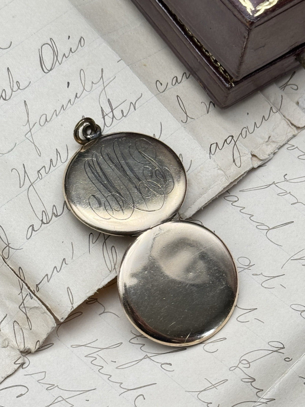 Antique Gold Filled Locket w/ Monogram & Original Photos Victorian Pendant