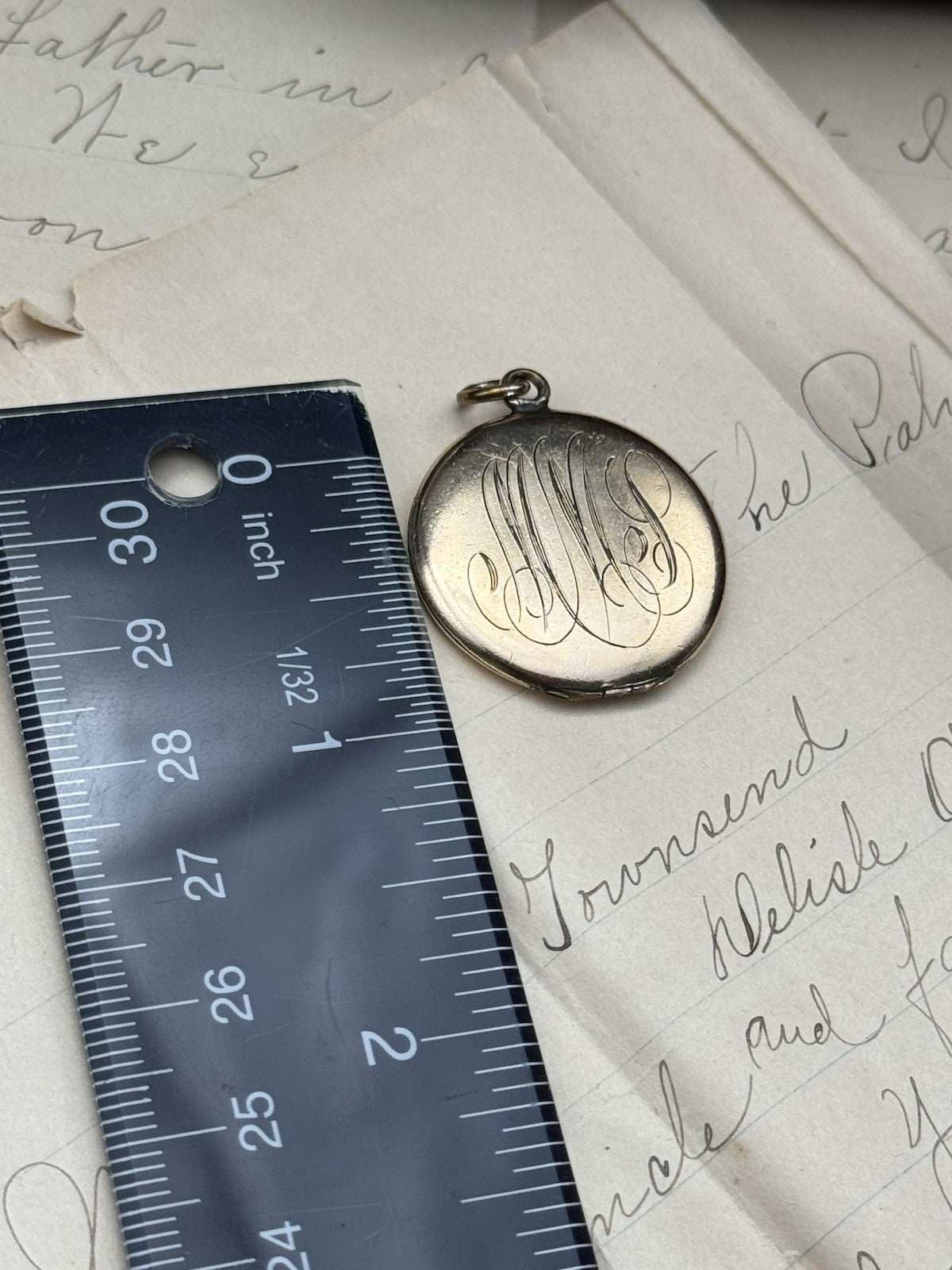 Antique Gold Filled Locket w/ Monogram & Original Photos Victorian Pendant