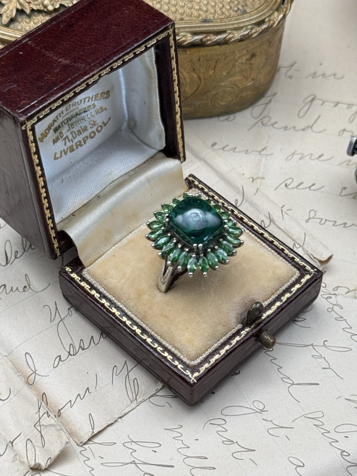 Green Malachite Ring Signed STS KARIS Size 6.75 ESTATE FIND