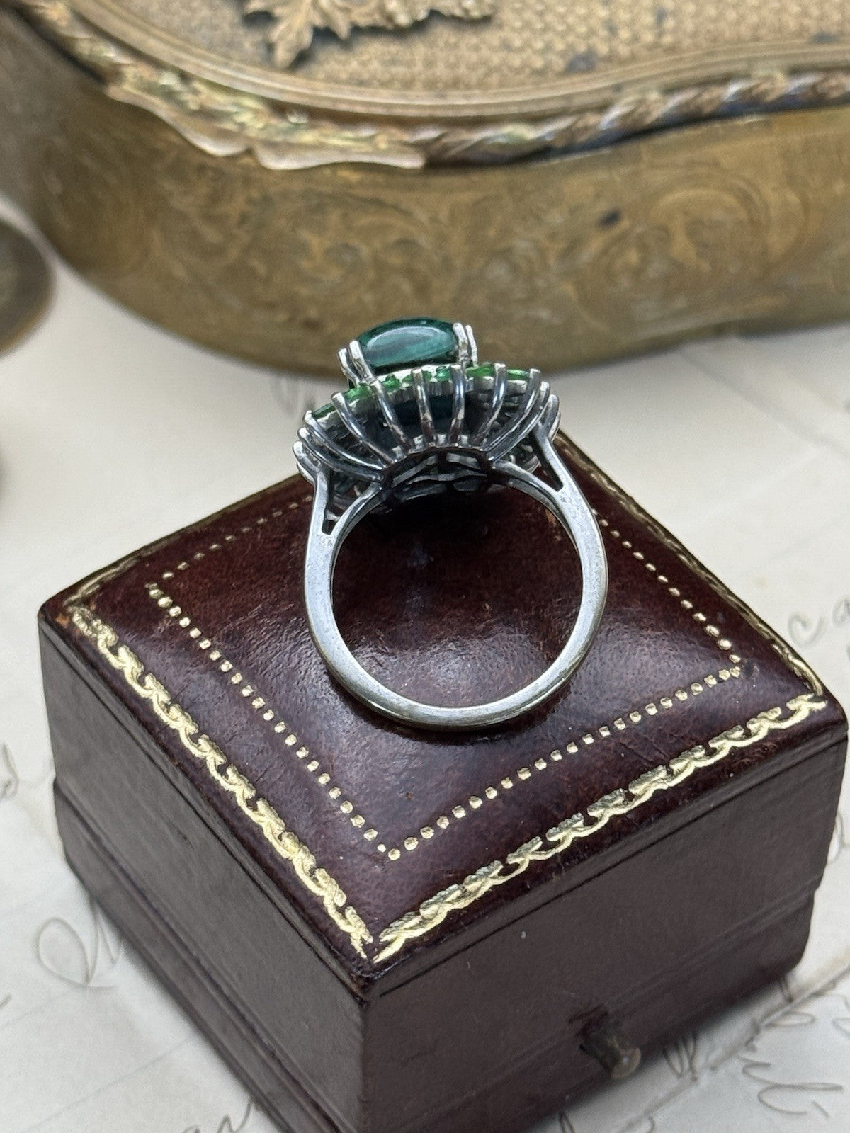 Green Malachite Ring Signed STS KARIS Size 6.75 ESTATE FIND