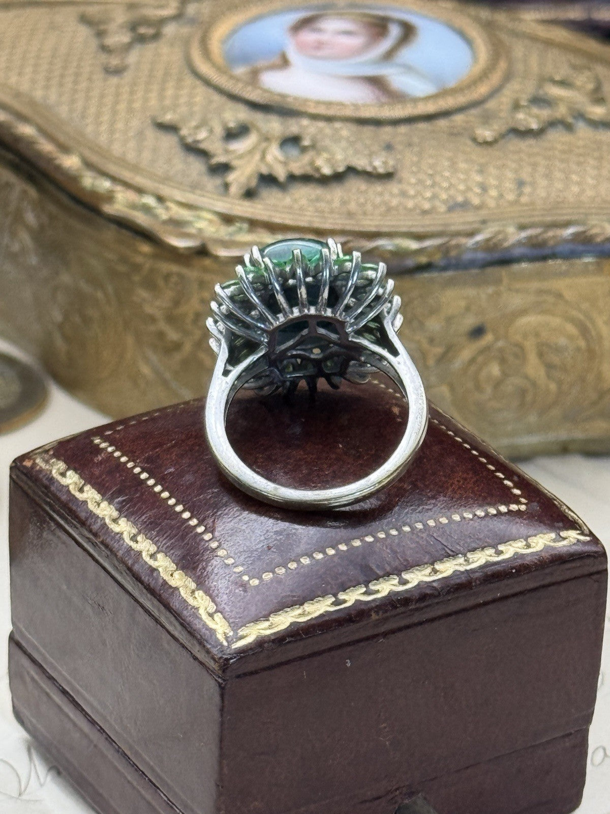 Green Malachite Ring Signed STS KARIS Size 6.75 ESTATE FIND