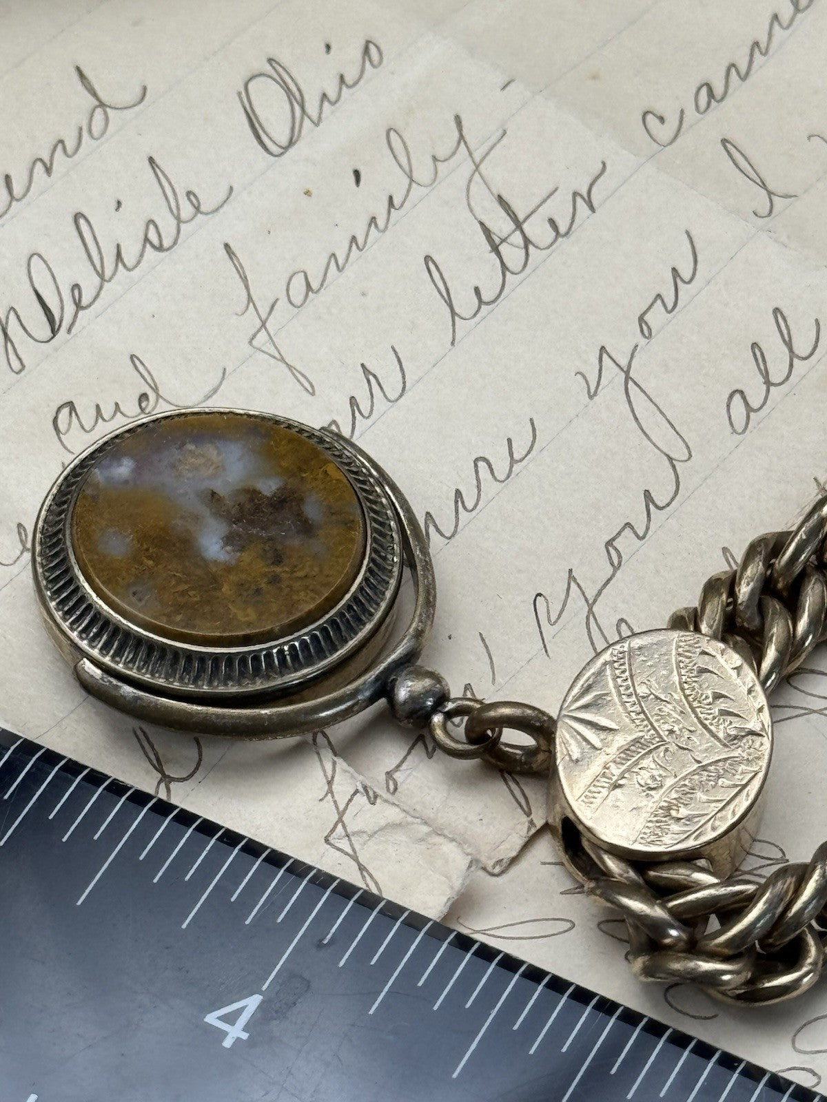 ANTIQUE CHUNKY Victorian Gold-Filled Slider 3 Fobs “1 Spinner” Bracelet 7.25”