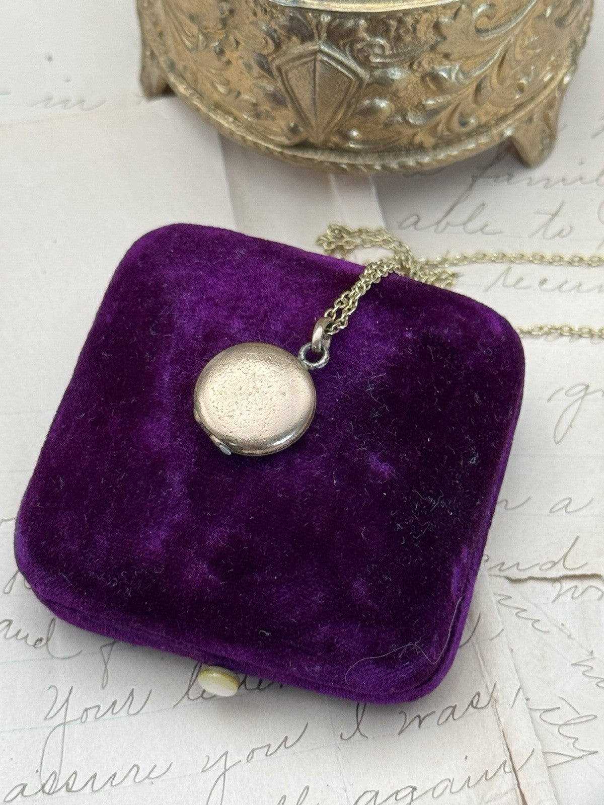 Antique Victorian Small Gold-Filled Locket Necklace Monogrammed