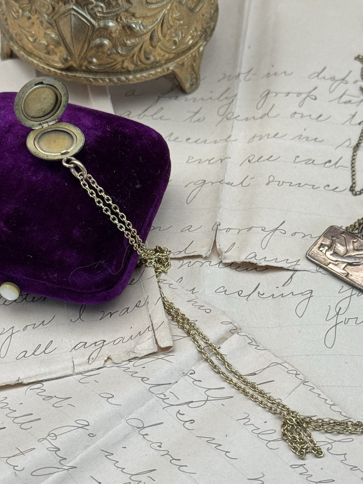 Antique Victorian Small Gold-Filled Locket Necklace Monogrammed