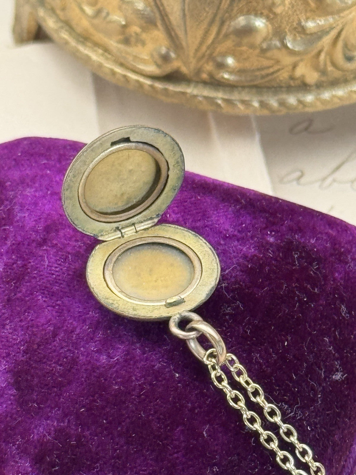 Antique Victorian Small Gold-Filled Locket Necklace Monogrammed