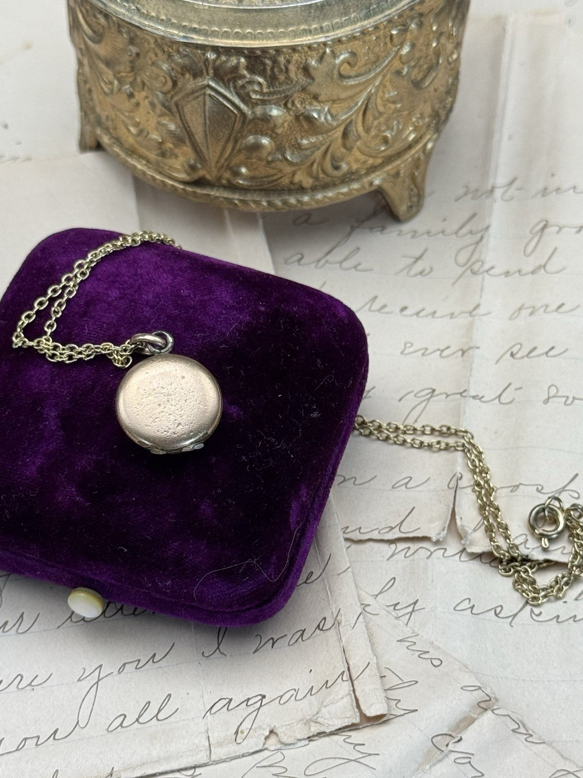 Antique Victorian Small Gold-Filled Locket Necklace Monogrammed