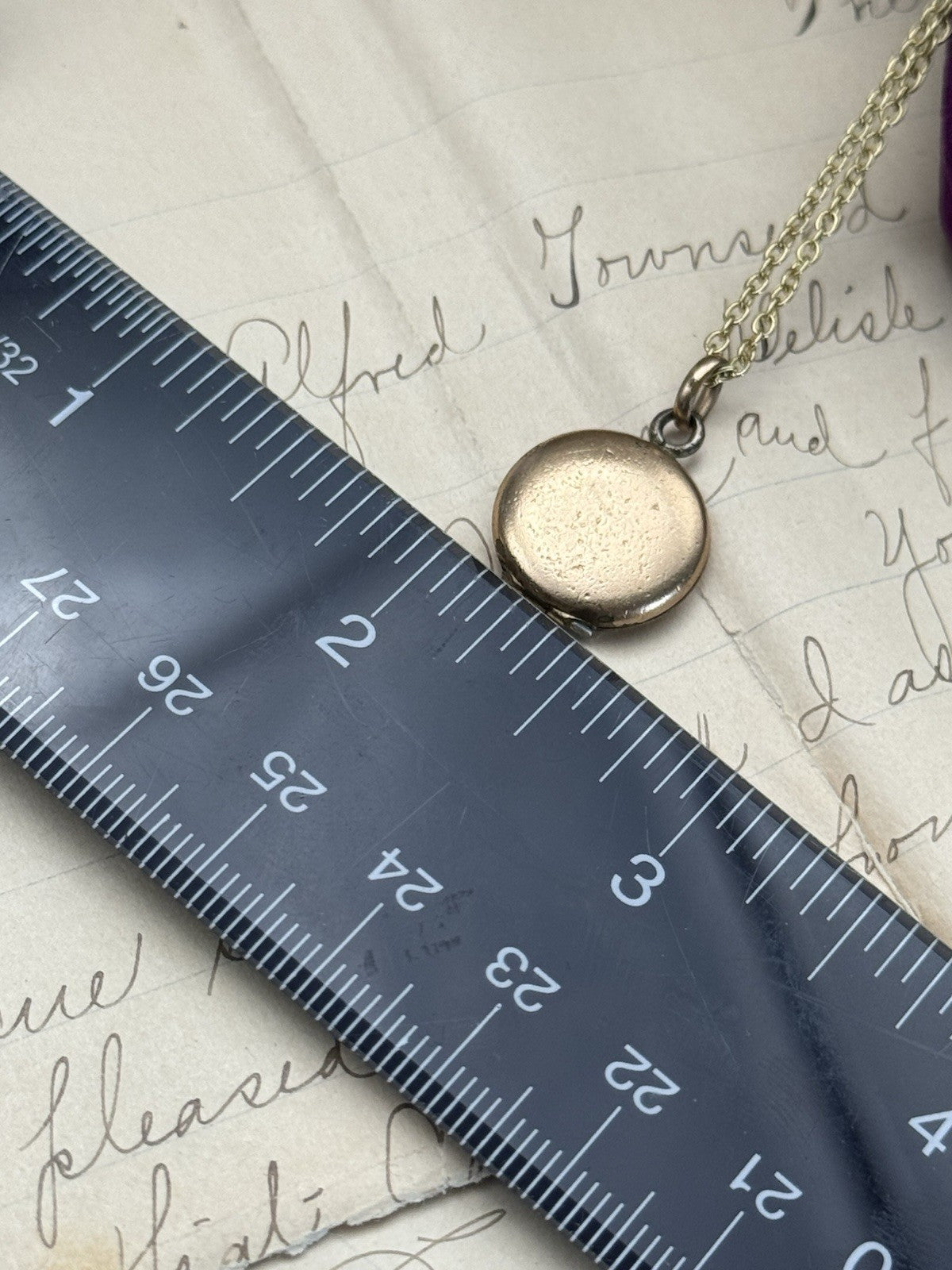 Antique Victorian Small Gold-Filled Locket Necklace Monogrammed