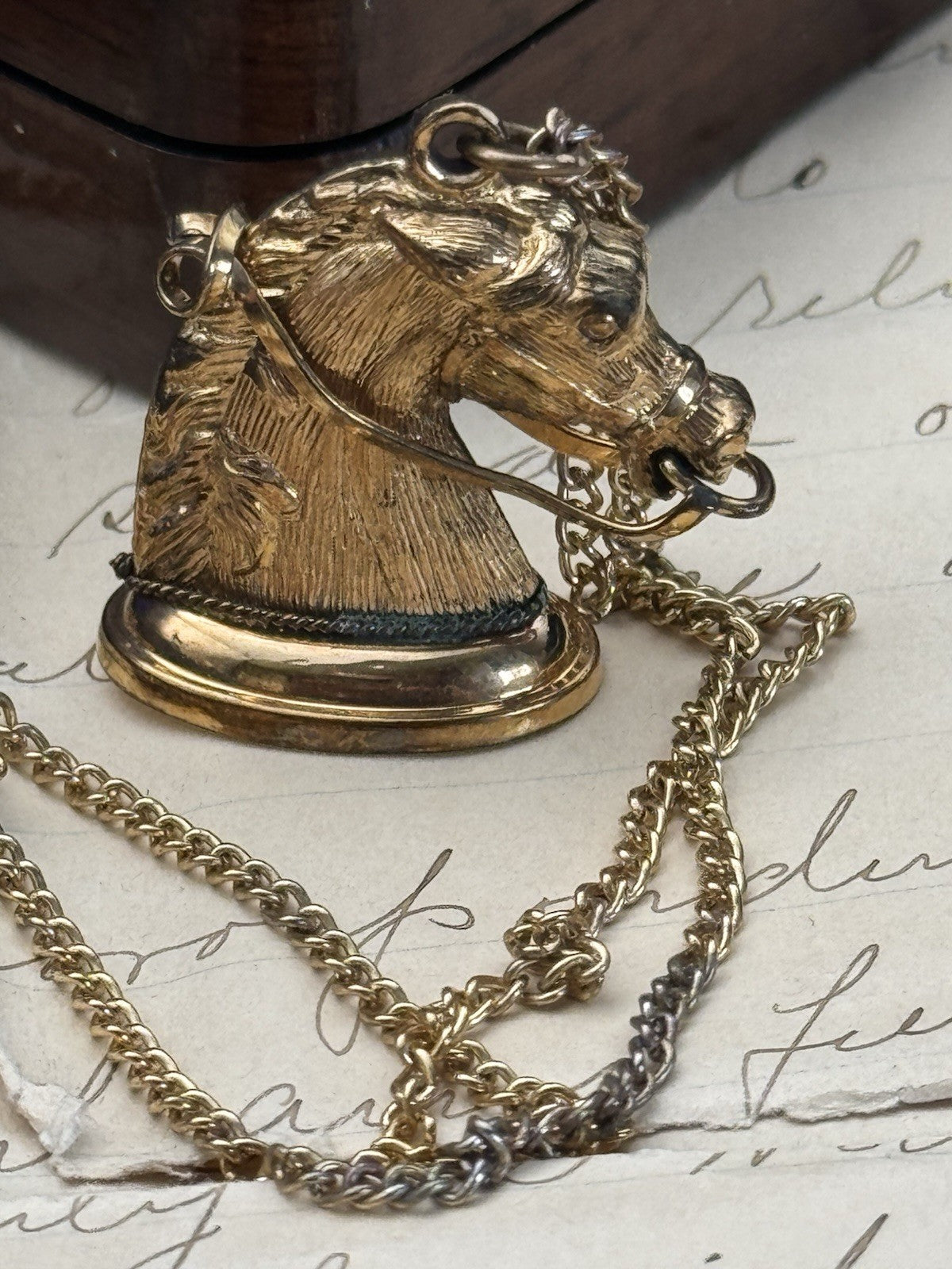 Antique Victorian Style Gold-Filled Articulated Horse Fob on 18” Chain No Mono