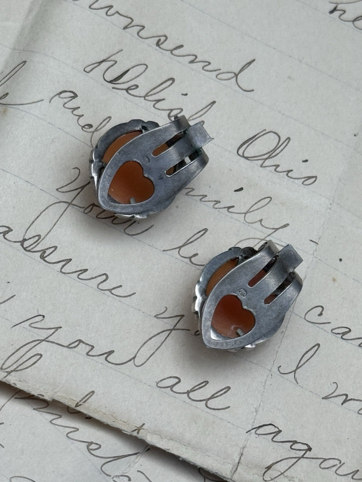 Antique Style Cameo Earrings 800 Silver Marcasite Clip-on ESTATE FIND