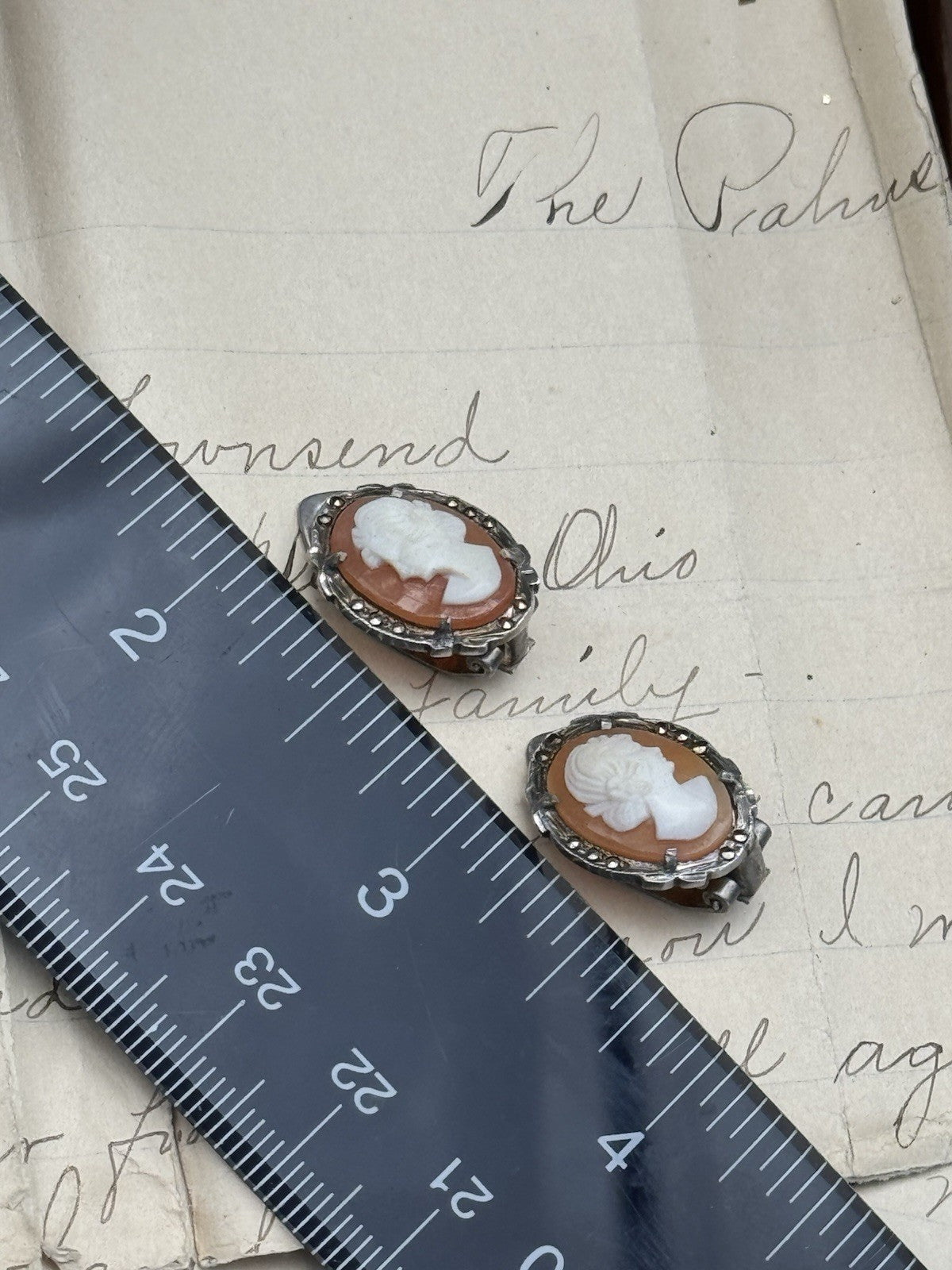 Antique Style Cameo Earrings 800 Silver Marcasite Clip-on ESTATE FIND