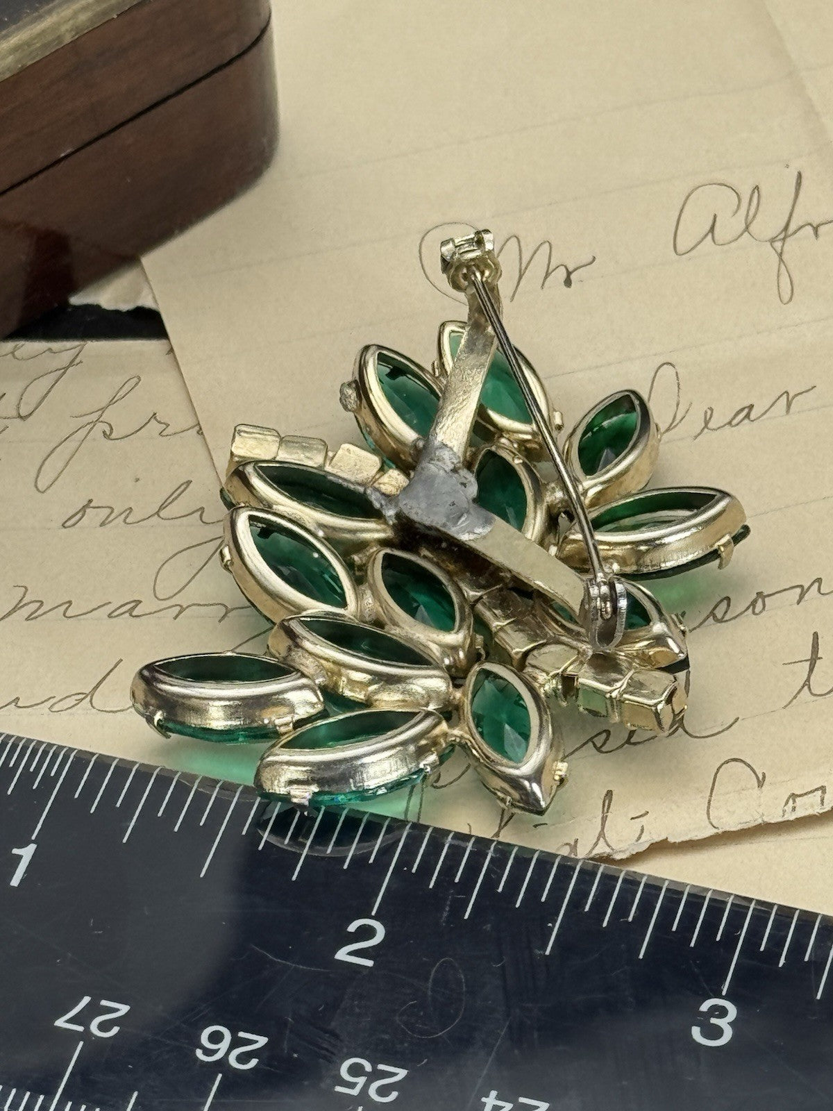 Vintage Green Rhinestone Brooch AB Accents ESTATE FIND