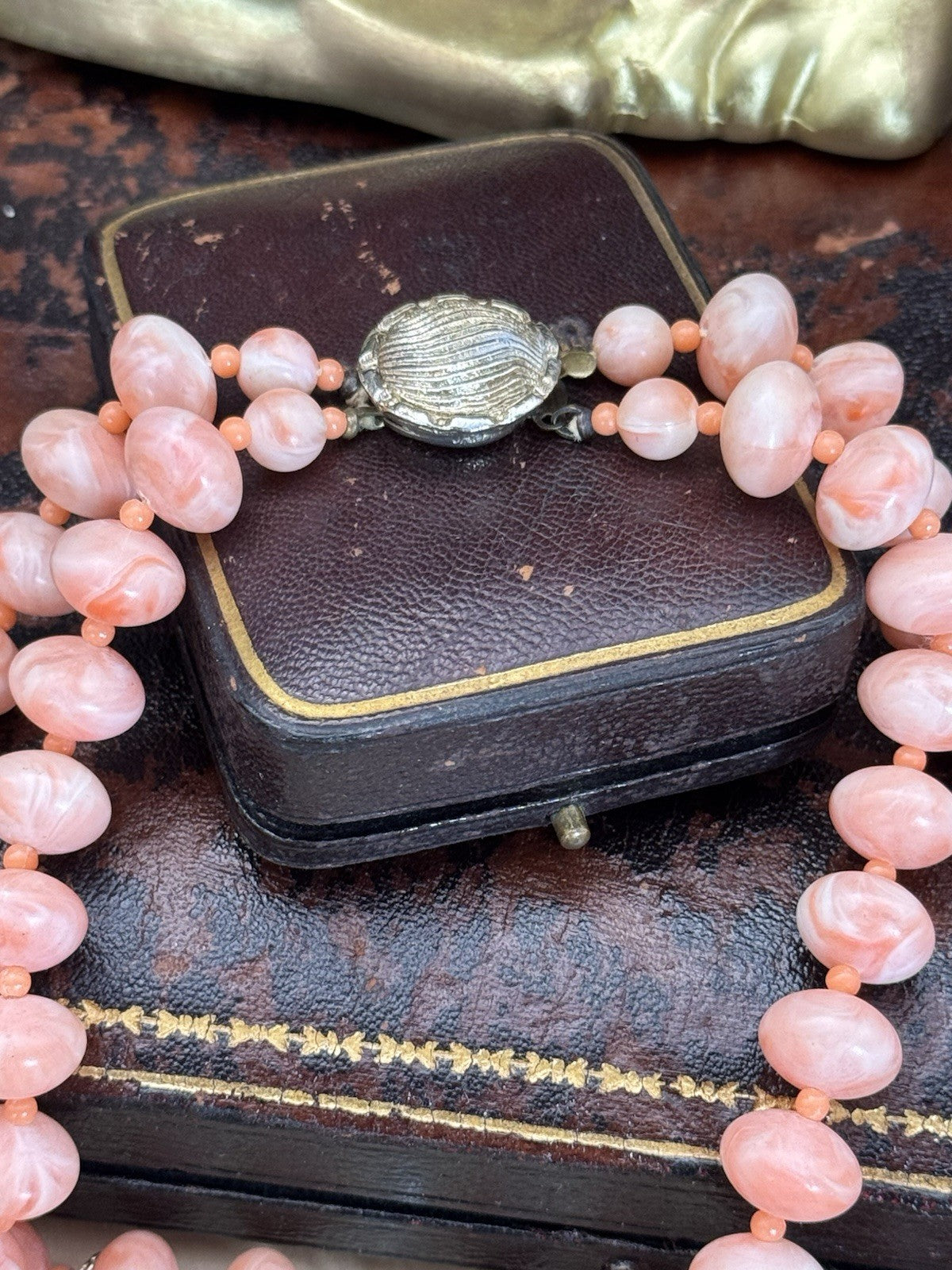 Vintage Faux Coral Necklace Pendant 18”