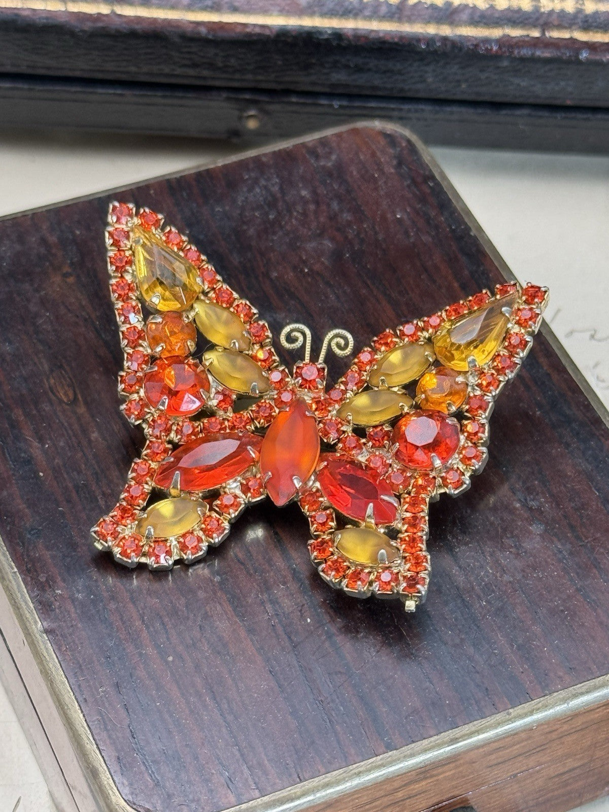 Vintage JULIANA Orange Yellow Butterfly Brooch ESTATE FIND