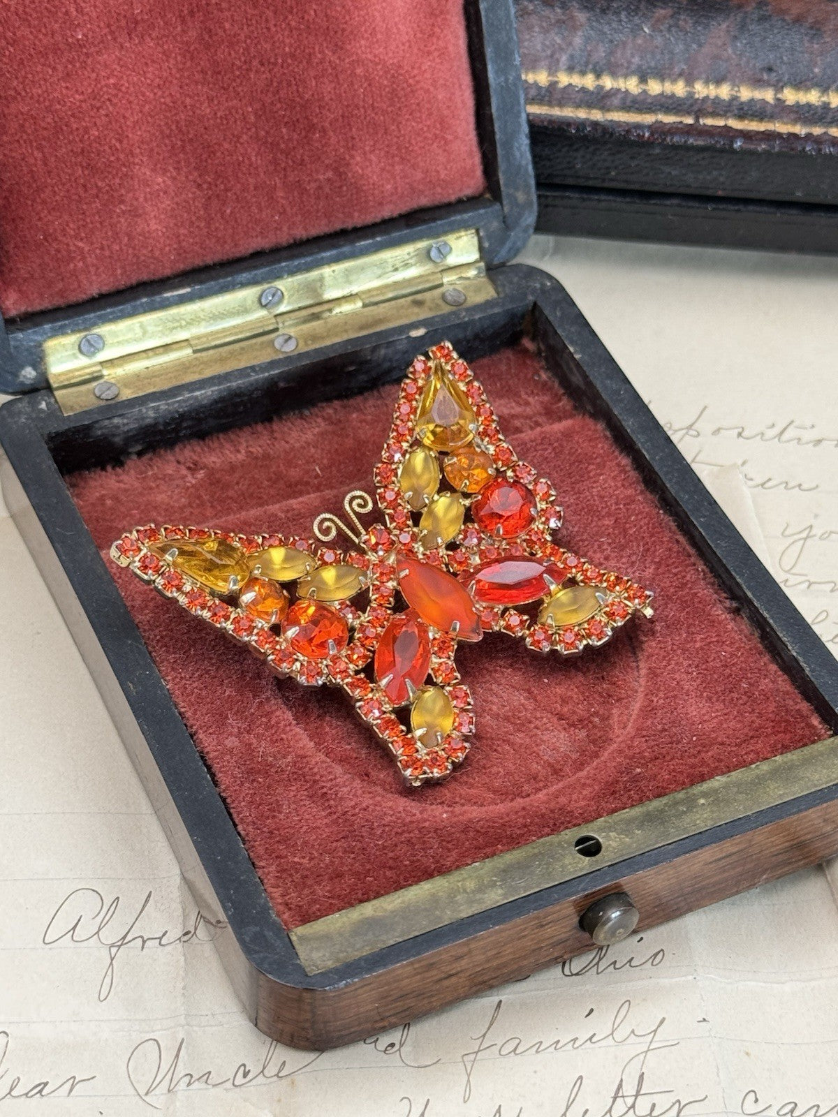 Vintage JULIANA Orange Yellow Butterfly Brooch ESTATE FIND