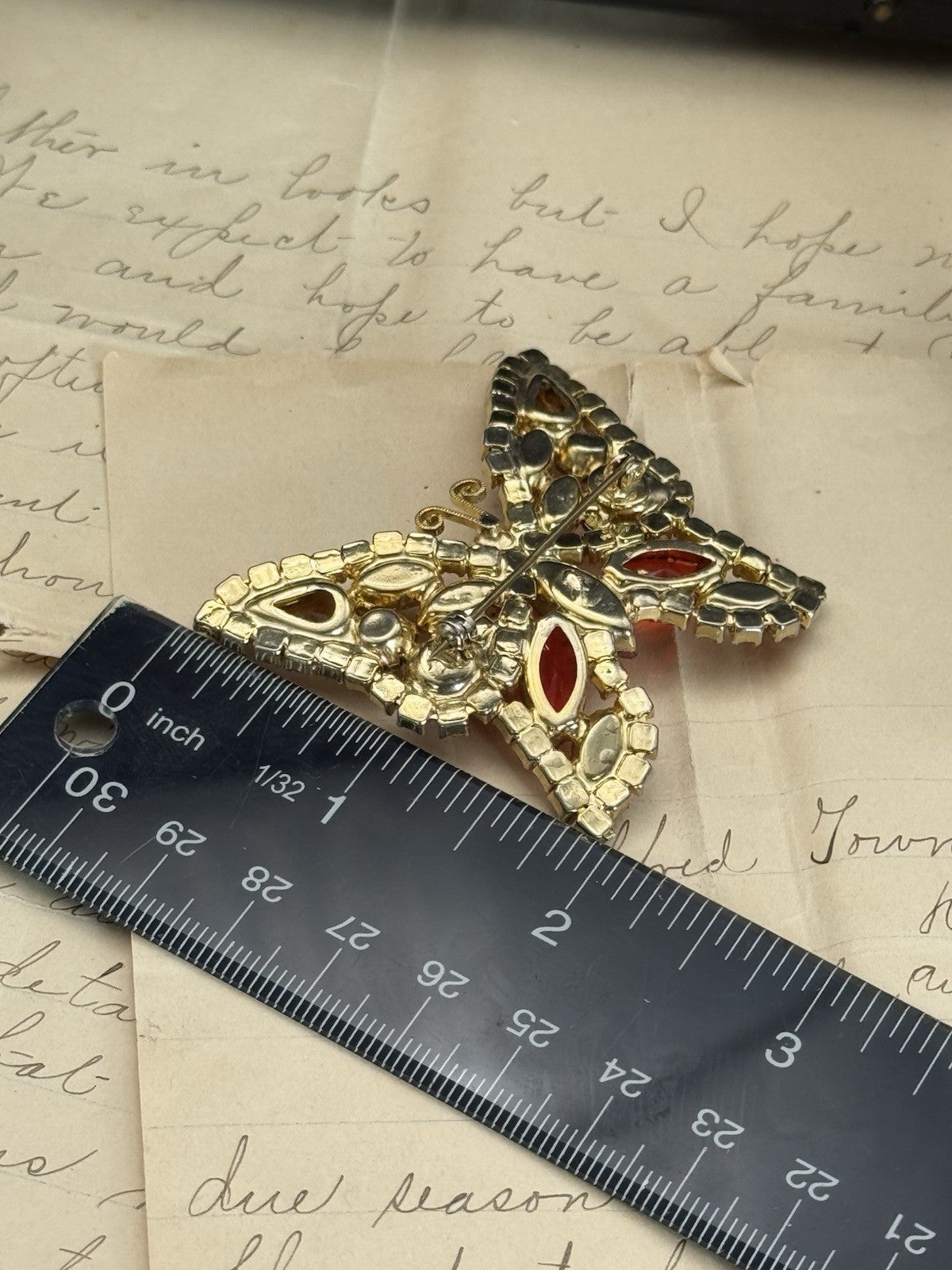Vintage JULIANA Orange Yellow Butterfly Brooch ESTATE FIND