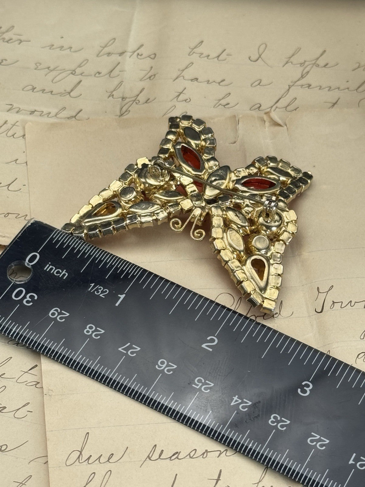 Vintage JULIANA Orange Yellow Butterfly Brooch ESTATE FIND