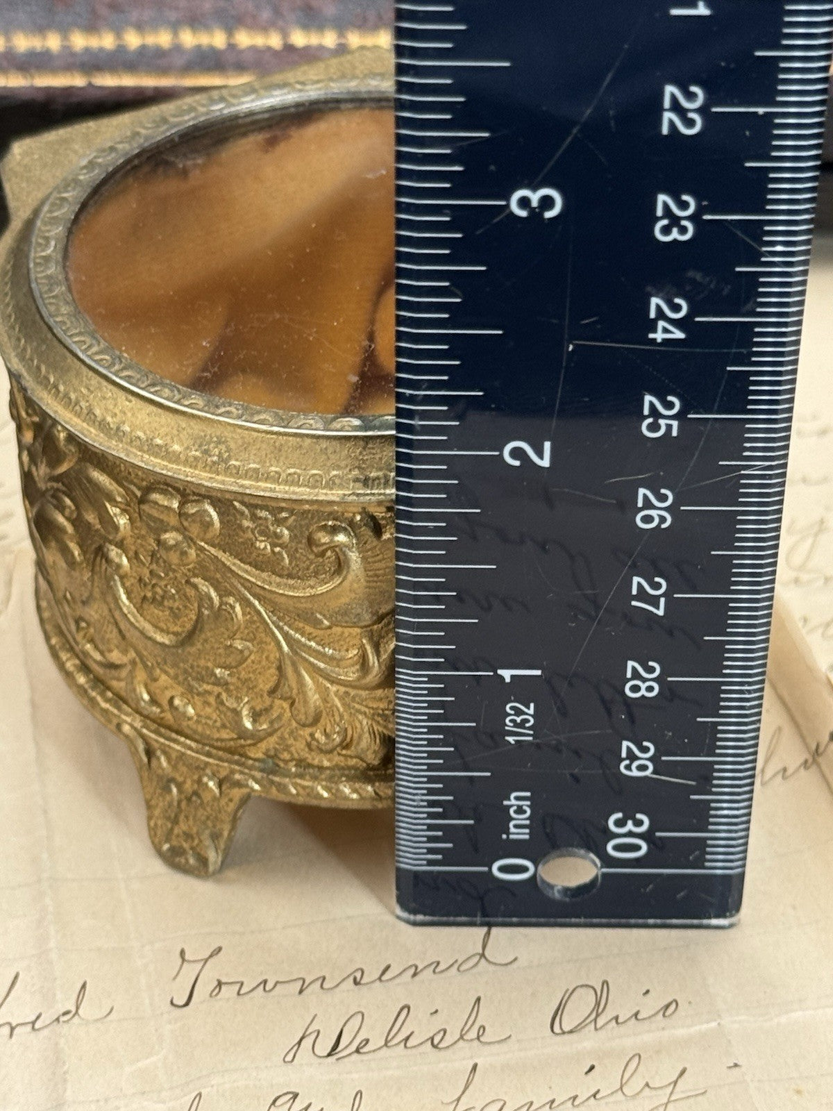 Vintage Gilt Jewelry Casket Glass Lid Velvet Lining ESTATE FIND