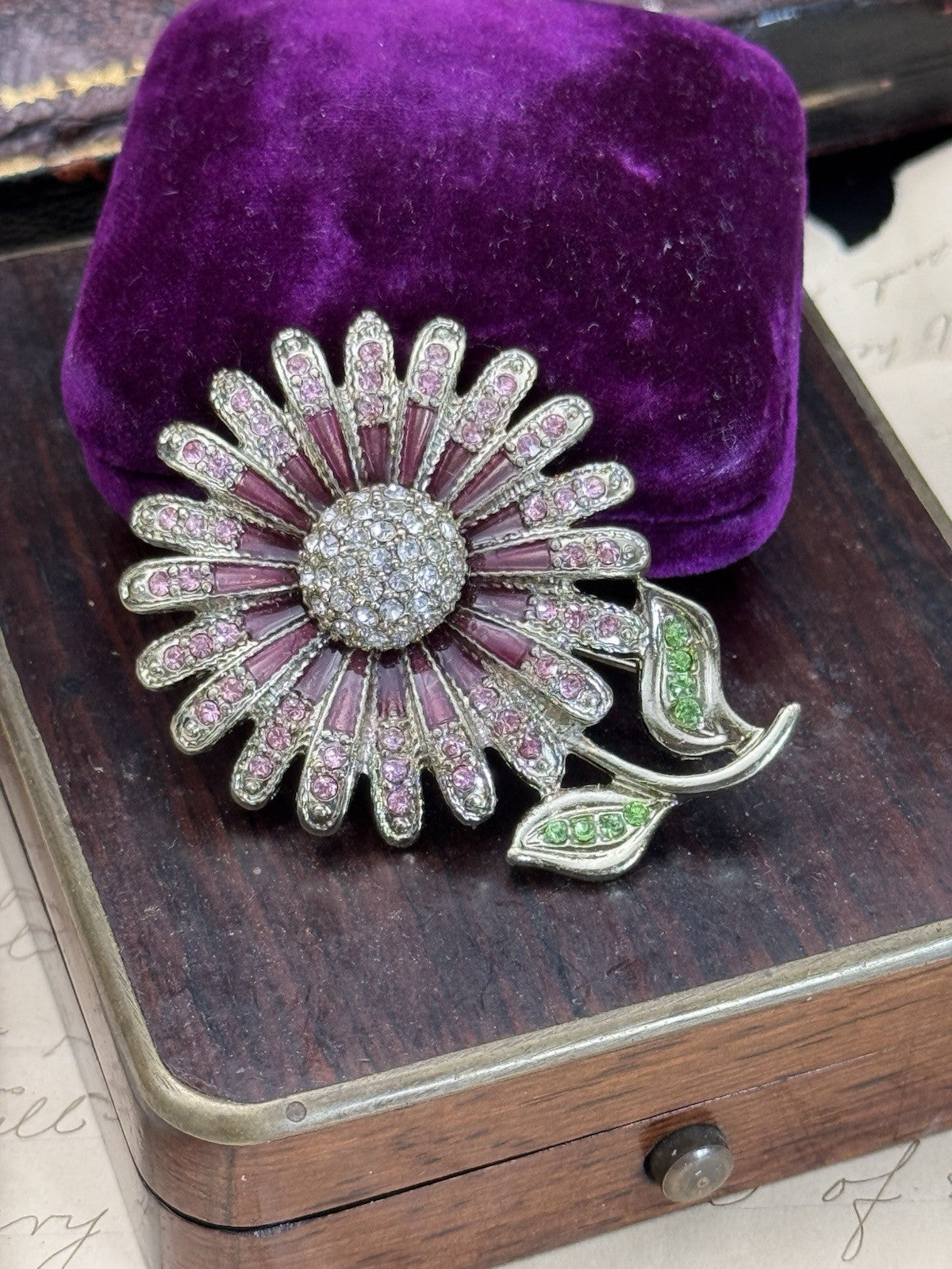 Vintage SIGNED NAPIER Sunflower Brooch Pink Purple ESTATE FIND