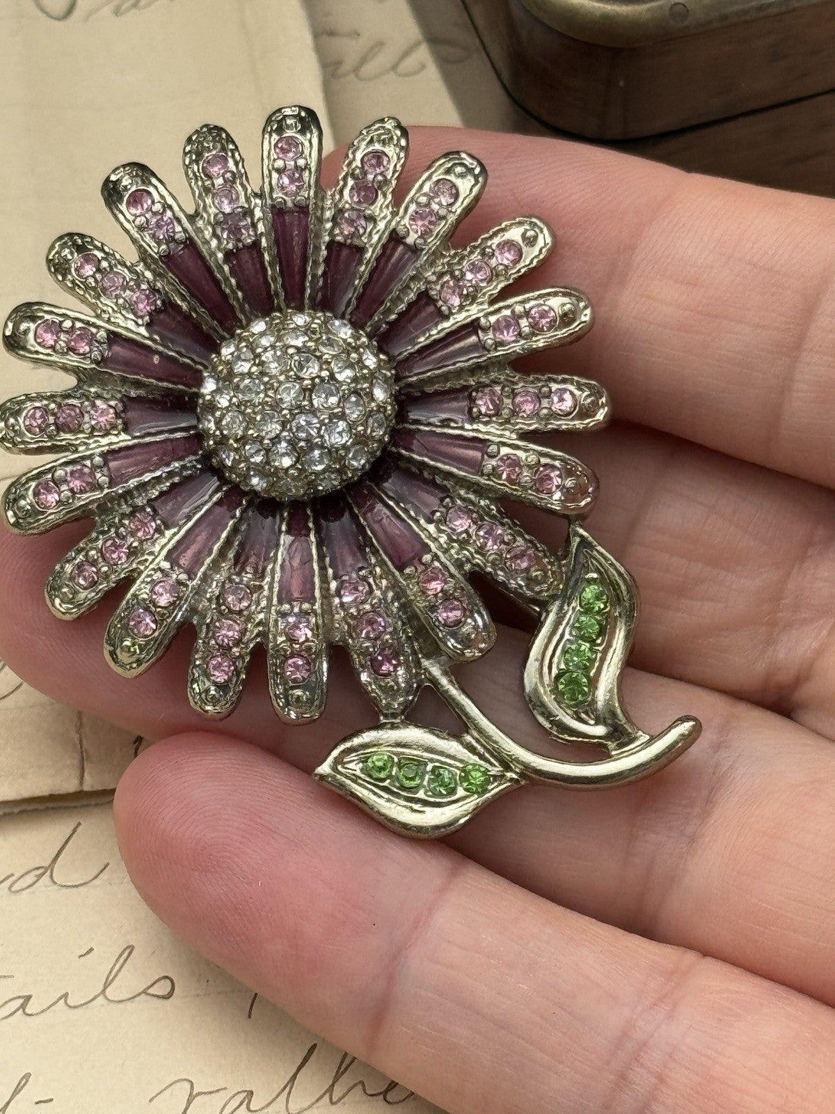 Vintage SIGNED NAPIER Sunflower Brooch Pink Purple ESTATE FIND