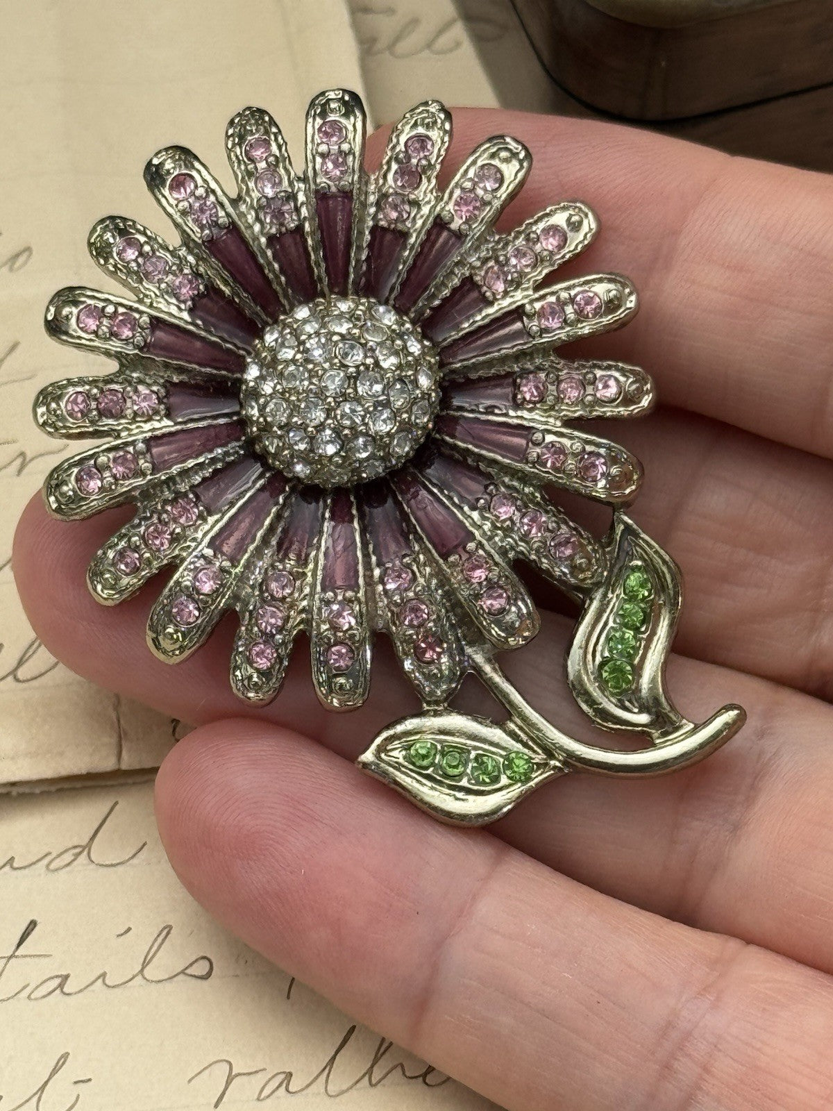 Vintage SIGNED NAPIER Sunflower Brooch Pink Purple ESTATE FIND