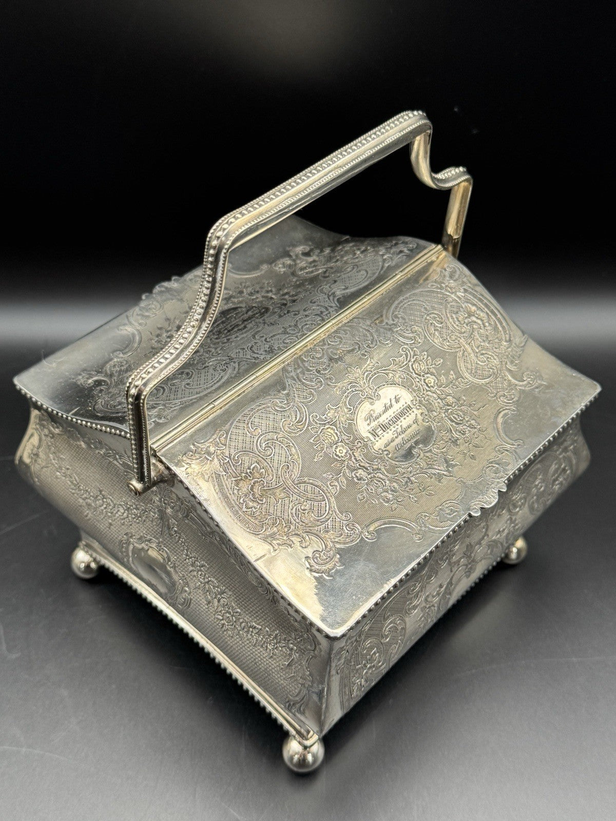 Antique Sheffield Silver Plate Double Biscuit Box – 1889 Marriage Presentation