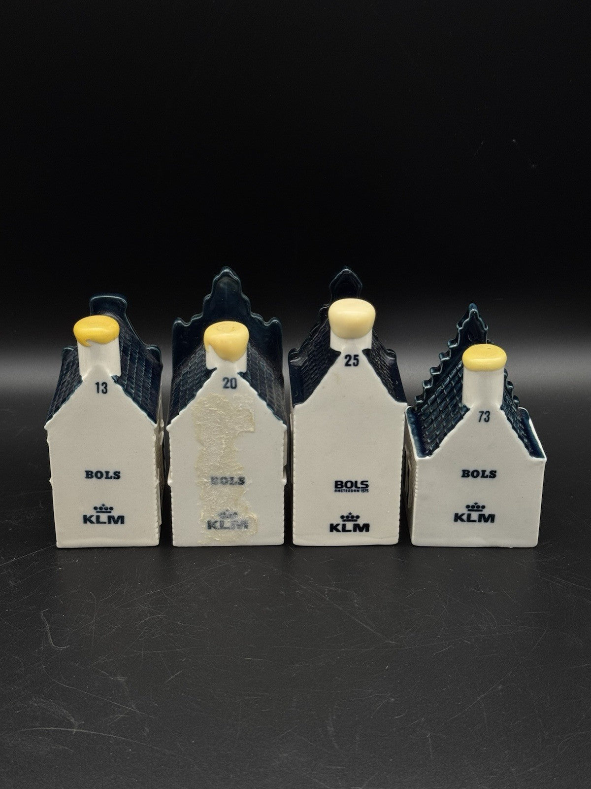 Set of 4 KLM Delft Blue Miniature Houses – #13, 20, 25, 73 – Sealed (Empty)