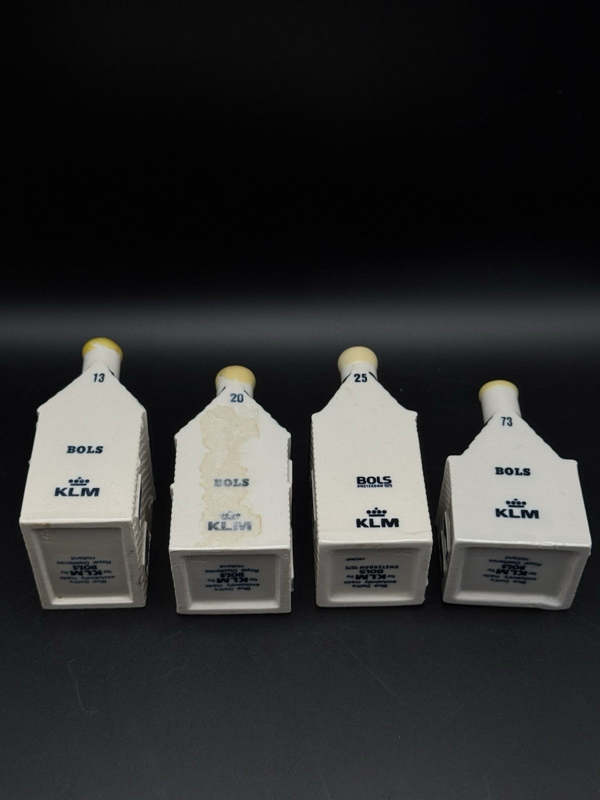 Set of 4 KLM Delft Blue Miniature Houses – #13, 20, 25, 73 – Sealed (Empty)