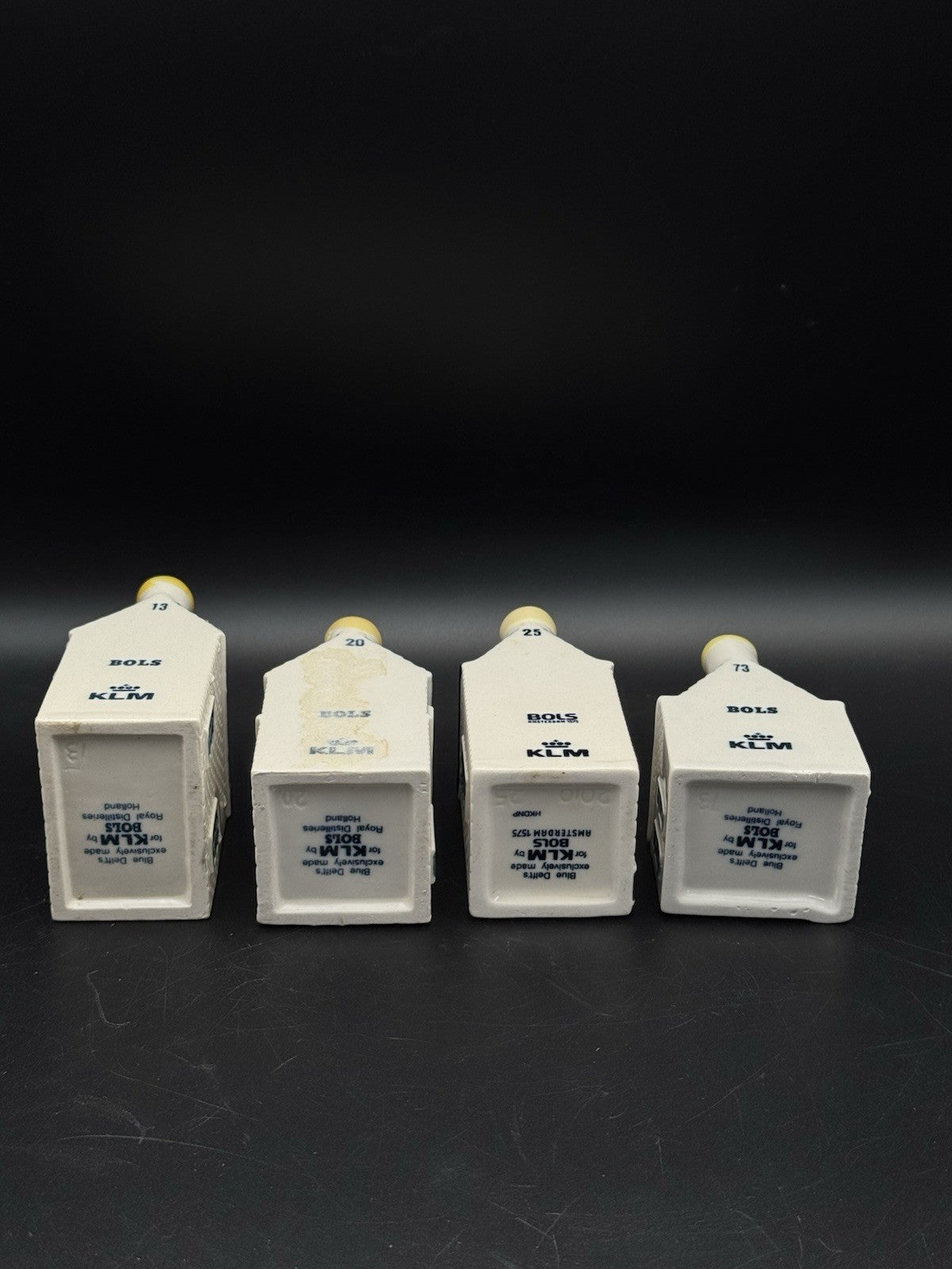 Set of 4 KLM Delft Blue Miniature Houses – #13, 20, 25, 73 – Sealed (Empty)