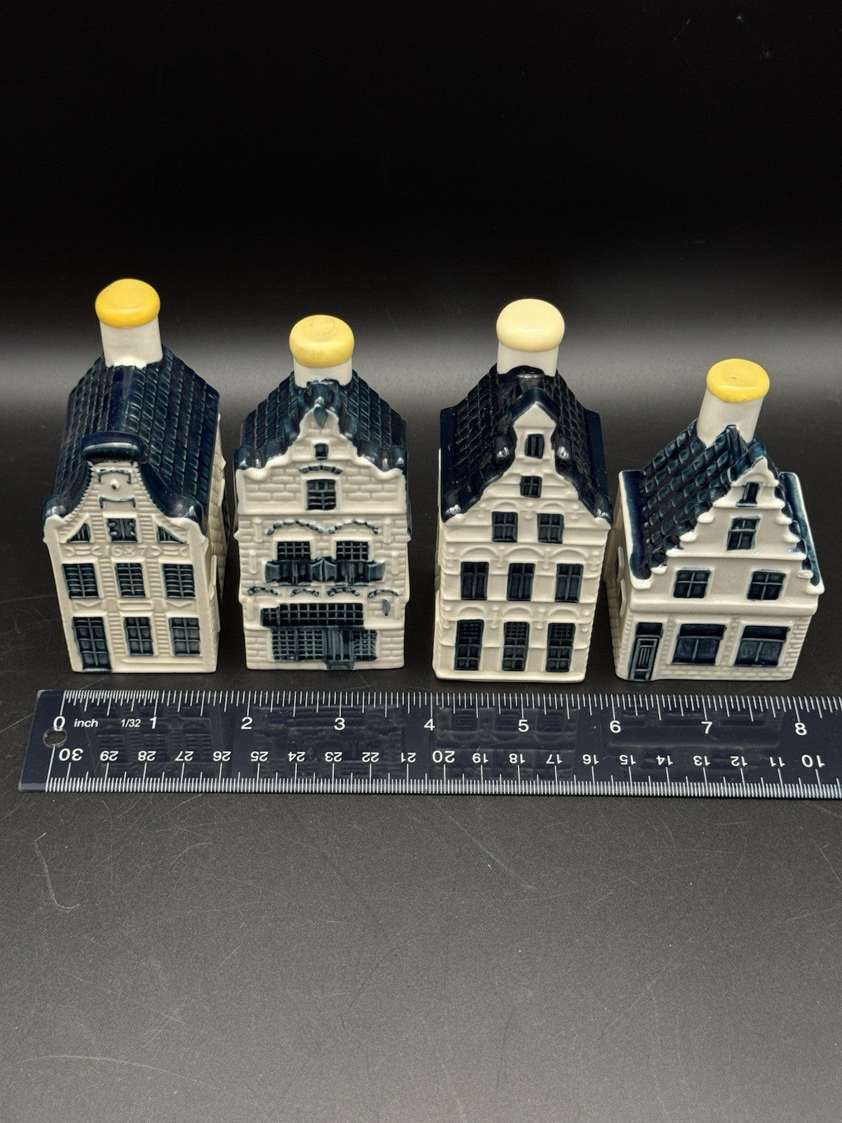 Set of 4 KLM Delft Blue Miniature Houses – #13, 20, 25, 73 – Sealed (Empty)