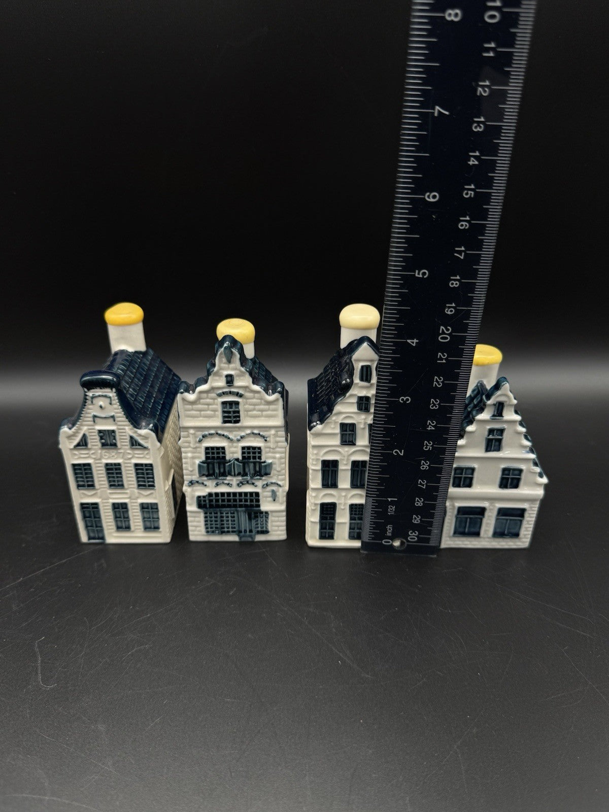 Set of 4 KLM Delft Blue Miniature Houses – #13, 20, 25, 73 – Sealed (Empty)