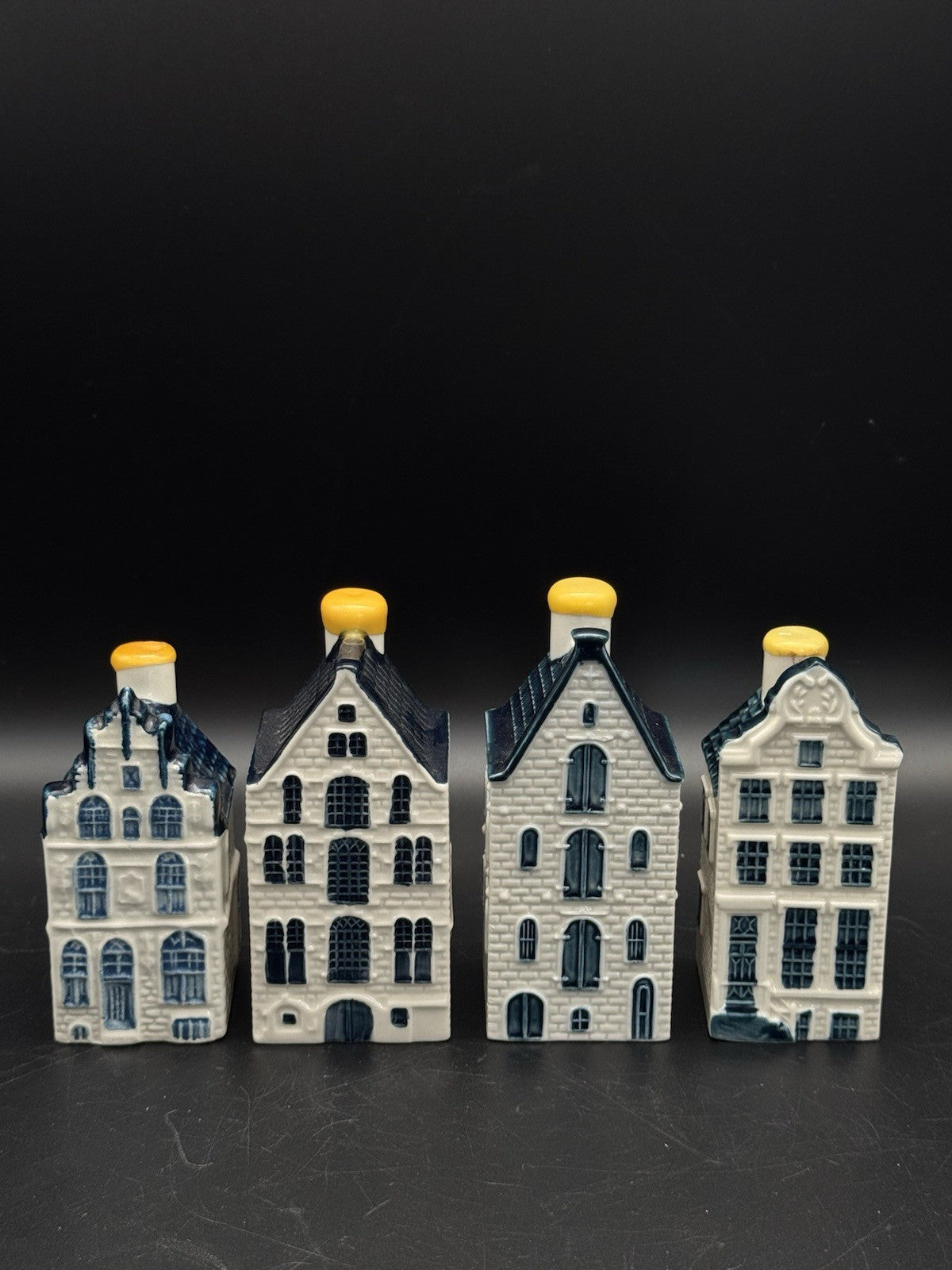 Set of 4 KLM Delft Blue Miniature Houses – #22, 37, 54, 62 – Sealed (Empty)