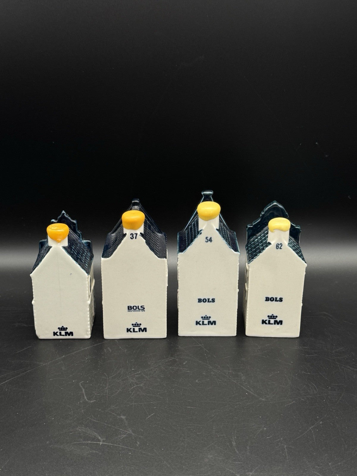 Set of 4 KLM Delft Blue Miniature Houses – #22, 37, 54, 62 – Sealed (Empty)