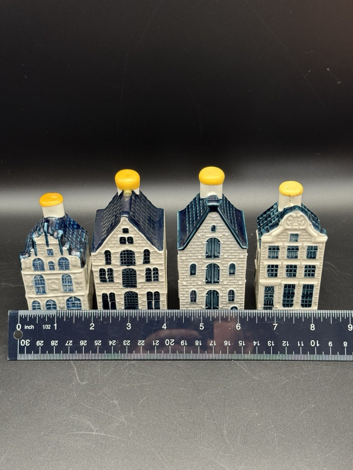 Set of 4 KLM Delft Blue Miniature Houses – #22, 37, 54, 62 – Sealed (Empty)