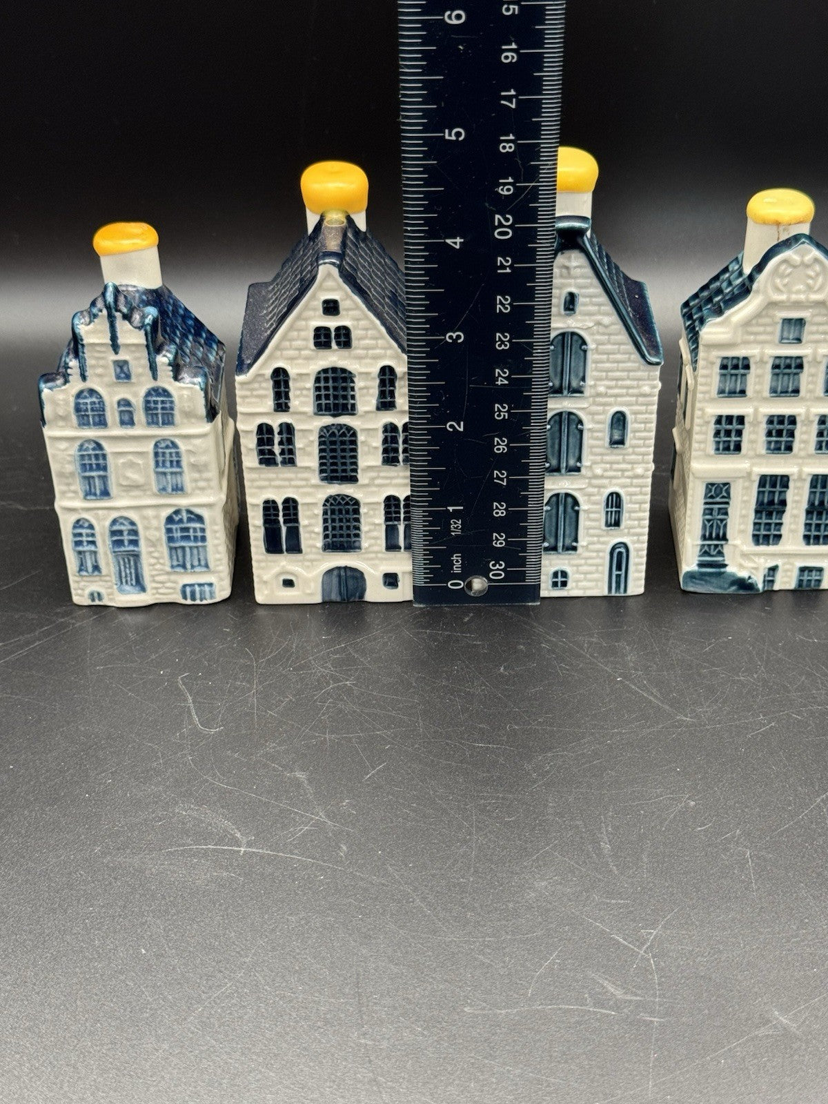 Set of 4 KLM Delft Blue Miniature Houses – #22, 37, 54, 62 – Sealed (Empty)
