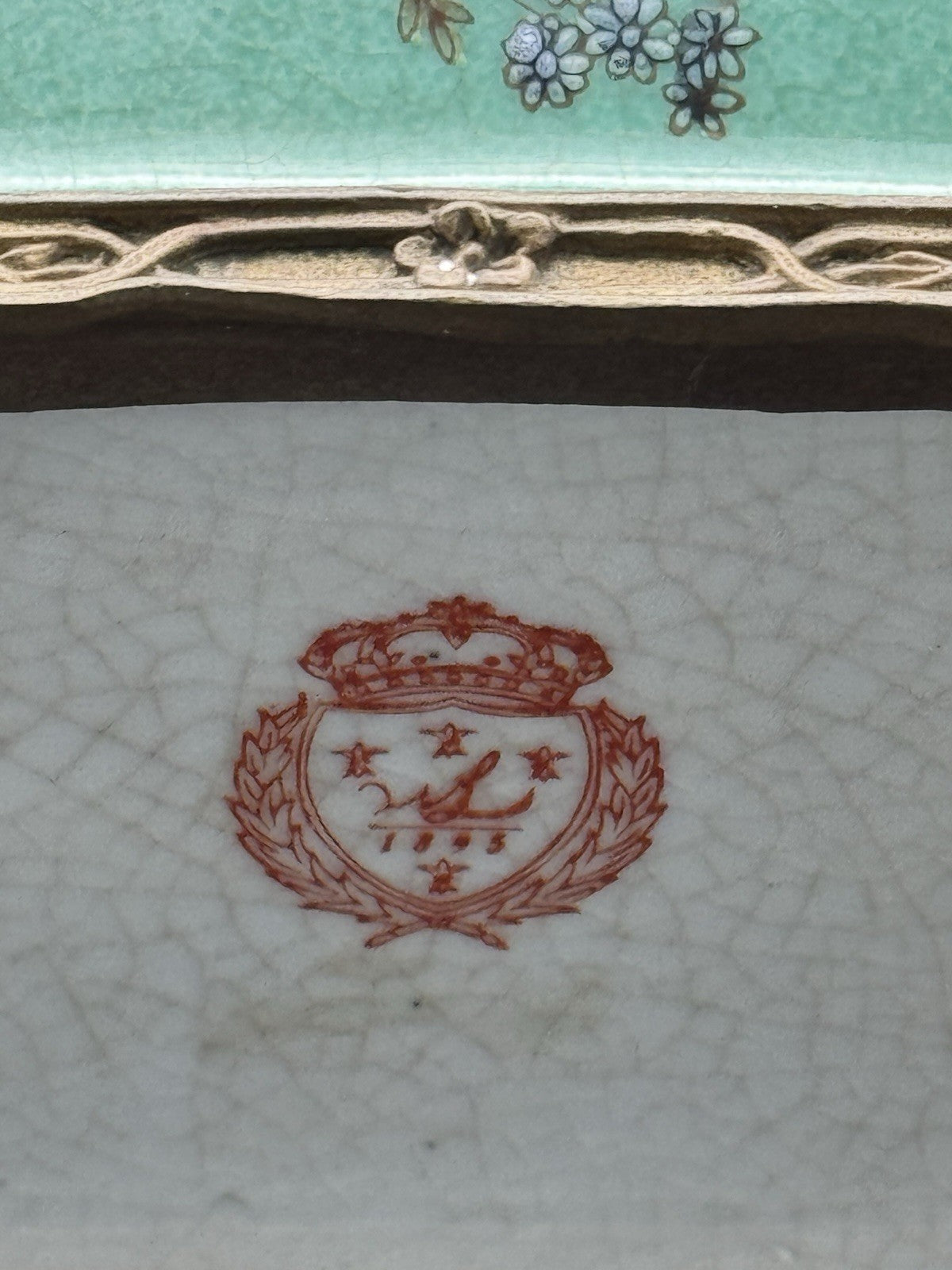 Vintage WONG LEE Green Gilt Bronze Handled Exquisite Biscuit Box RARE FIND