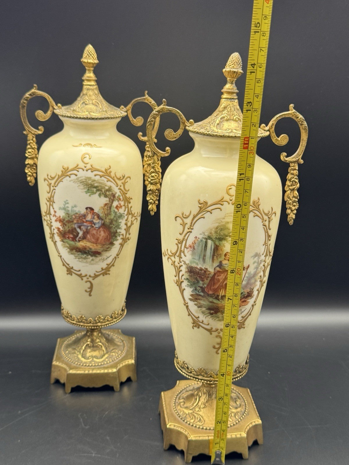 French Style Porcelain Gilt Ormolu Urns Signed Lebrun ESTATE FIND