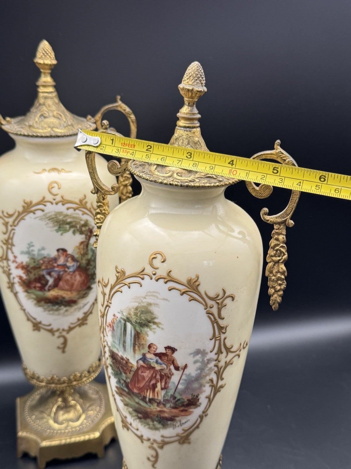 French Style Porcelain Gilt Ormolu Urns Signed Lebrun ESTATE FIND