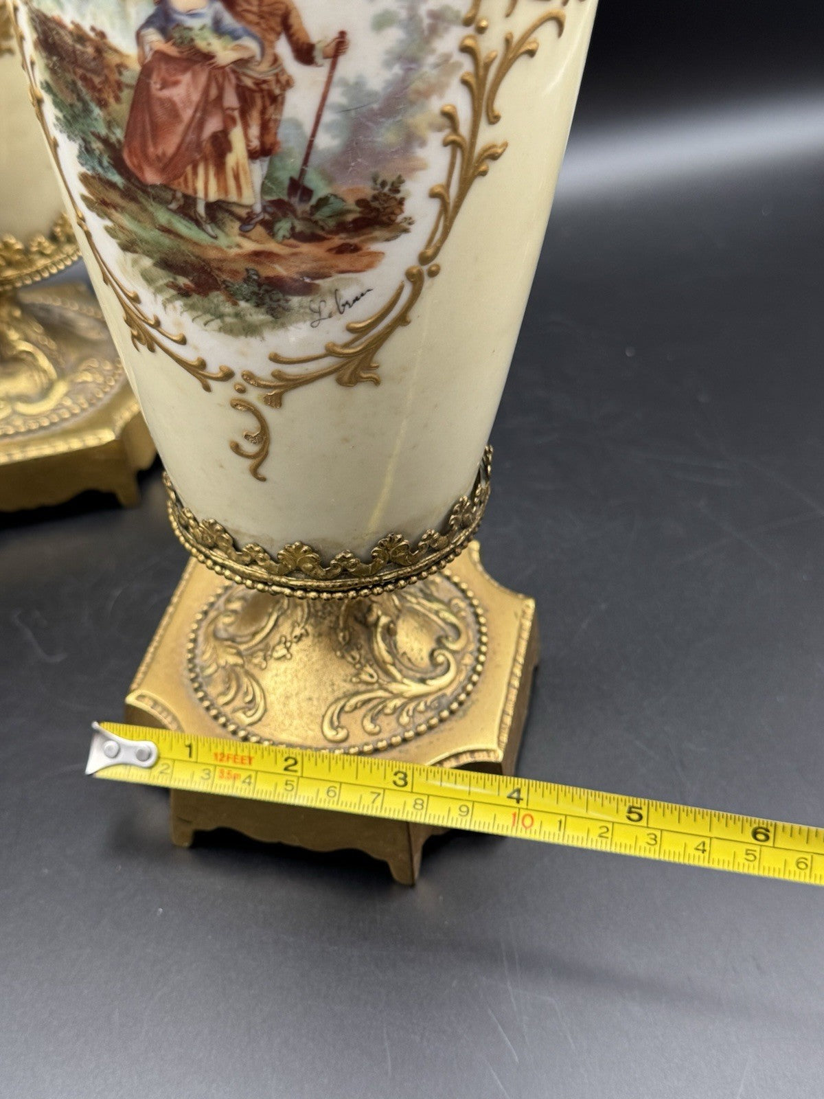 French Style Porcelain Gilt Ormolu Urns Signed Lebrun ESTATE FIND