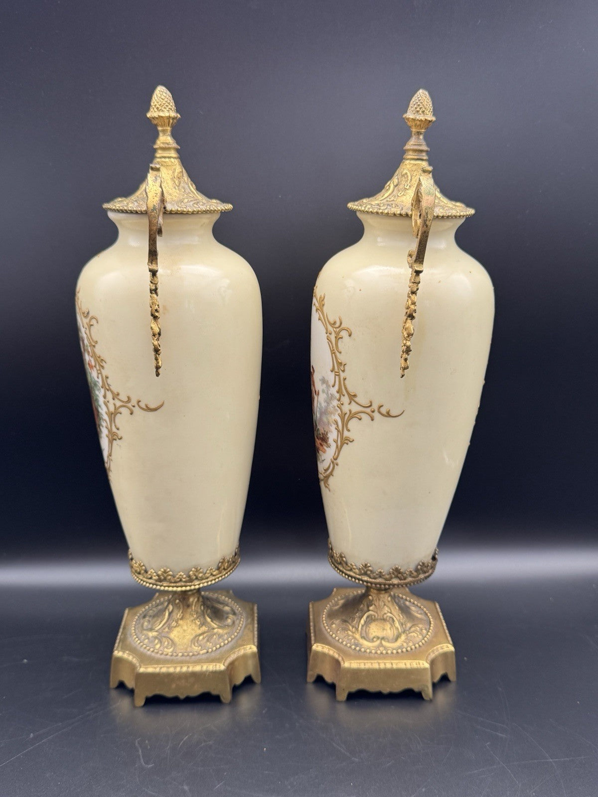 French Style Porcelain Gilt Ormolu Urns Signed Lebrun ESTATE FIND