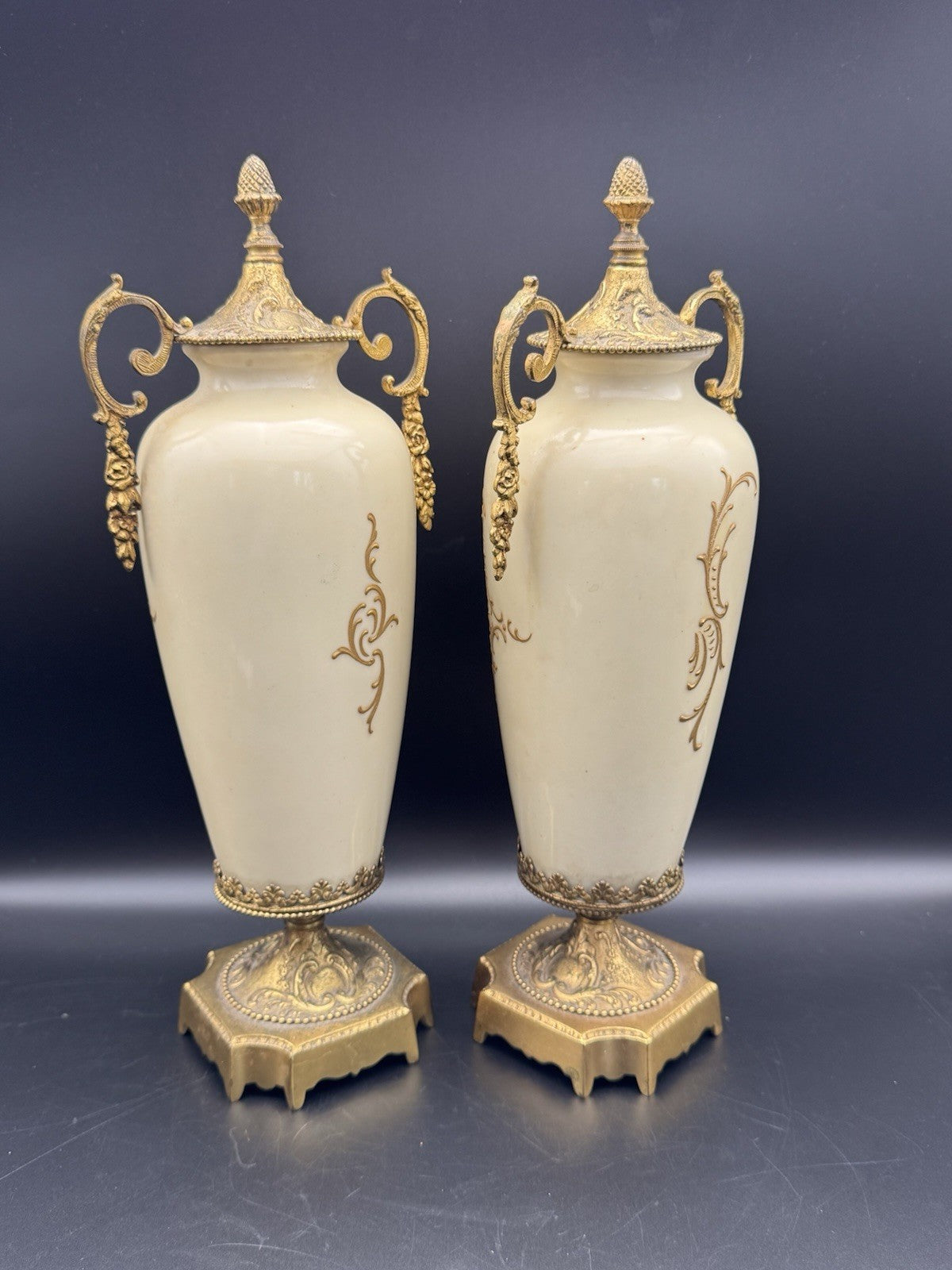French Style Porcelain Gilt Ormolu Urns Signed Lebrun ESTATE FIND