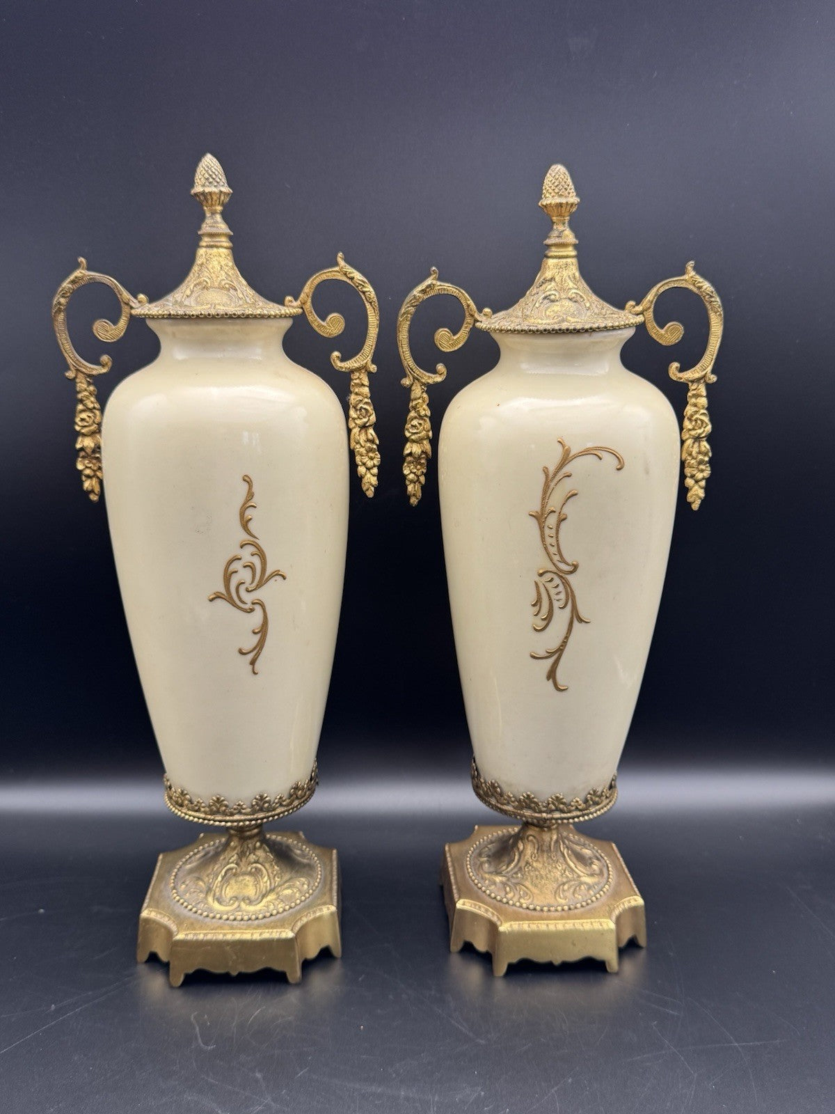 French Style Porcelain Gilt Ormolu Urns Signed Lebrun ESTATE FIND