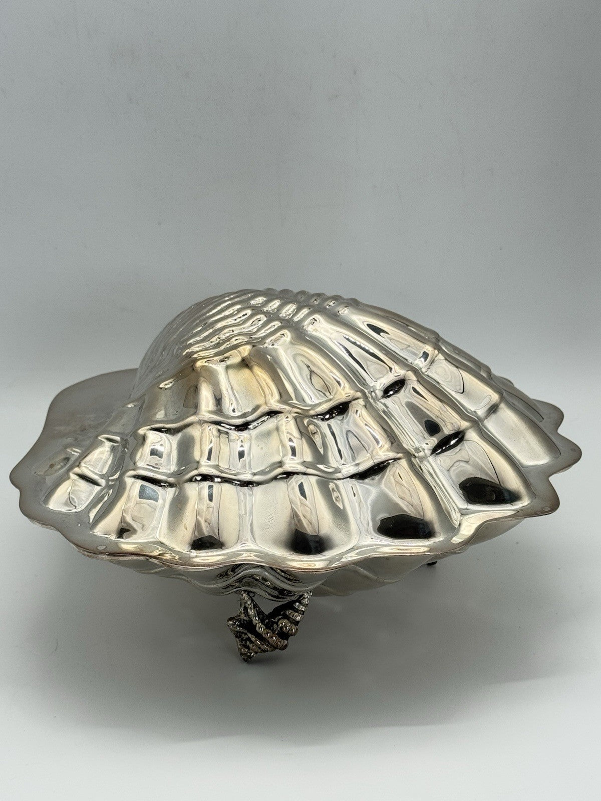 Caviar Dish Queen Plate Brazil Silverplate Shell w/ Glass Insert Vintage 9”