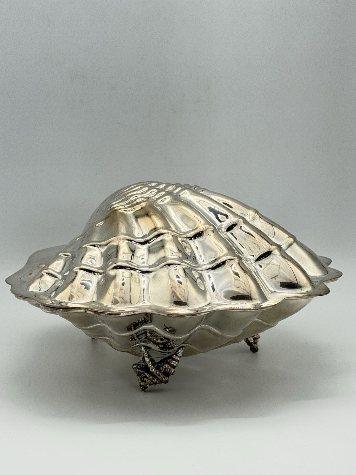 Caviar Dish Queen Plate Brazil Silverplate Shell w/ Glass Insert Vintage 9”