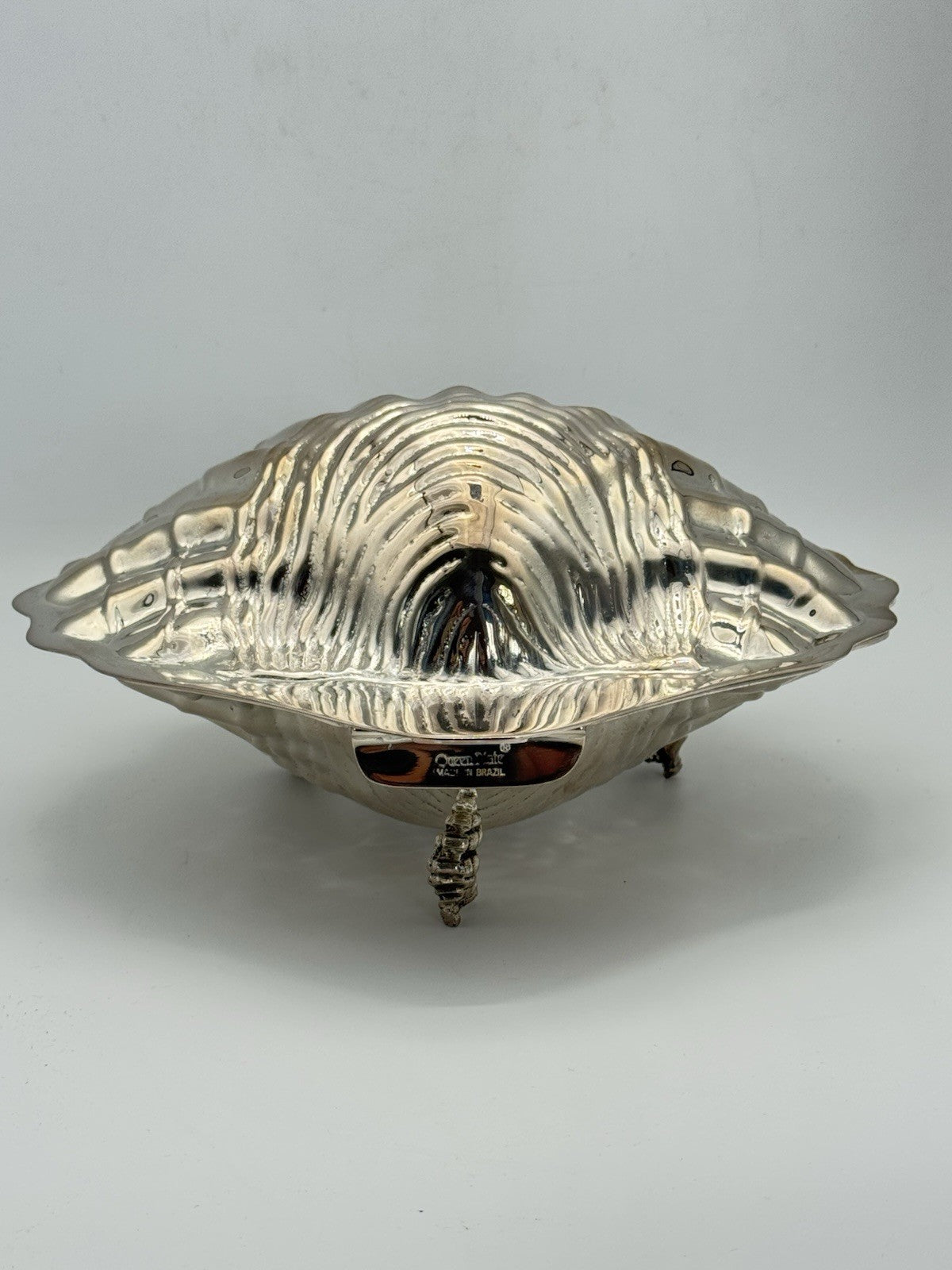 Caviar Dish Queen Plate Brazil Silverplate Shell w/ Glass Insert Vintage 9”