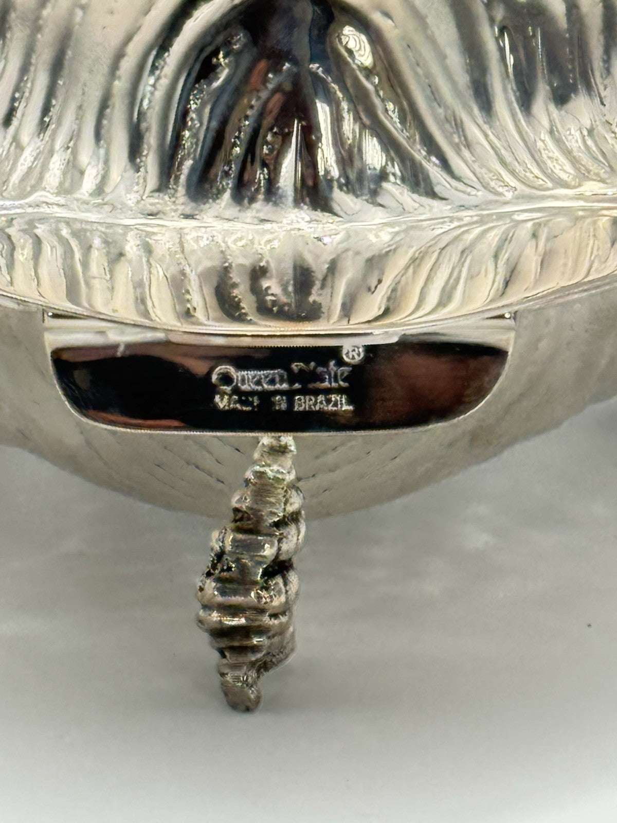 Caviar Dish Queen Plate Brazil Silverplate Shell w/ Glass Insert Vintage 9”