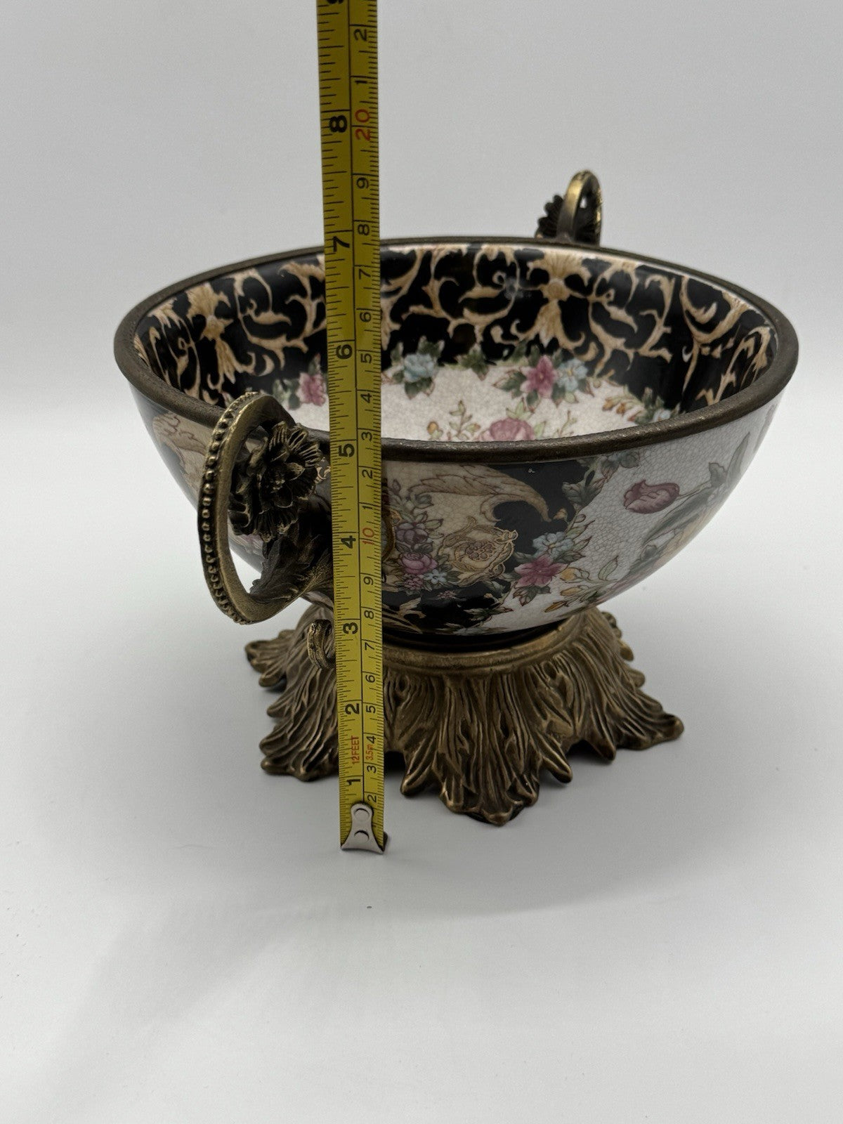 Chinese Export Crackle Glaze Center Piece Ormolu Style Handles ESTATE FIND