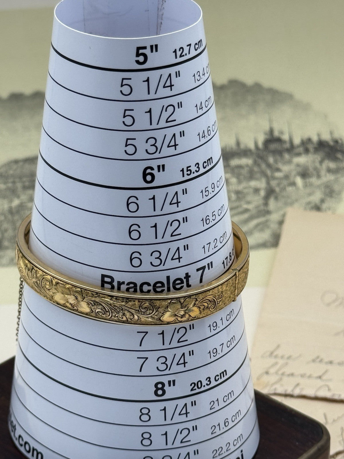 Vintage Gold-Filled Bangle Bracelet Floral Etched SIGNED - SIMMONS Betsy Ross