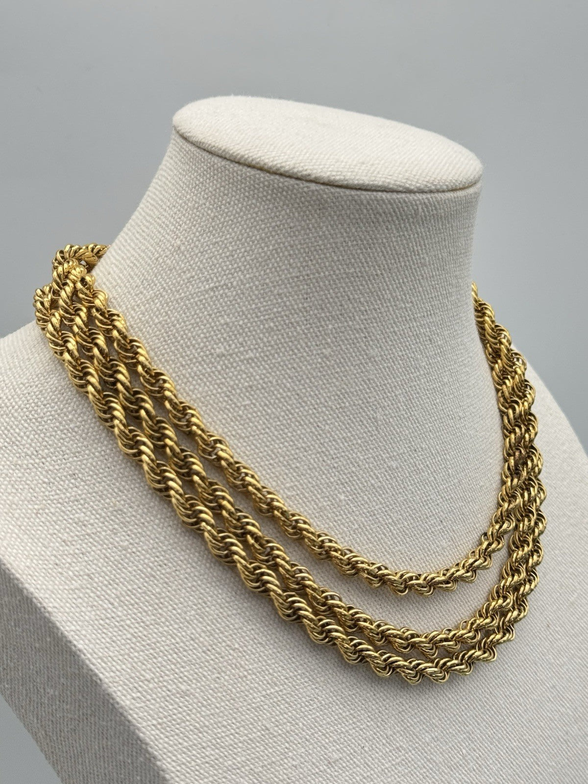 Vintage SIGNED Monet Twisted Goldtone Rope Chain Necklace Ca. 54”l