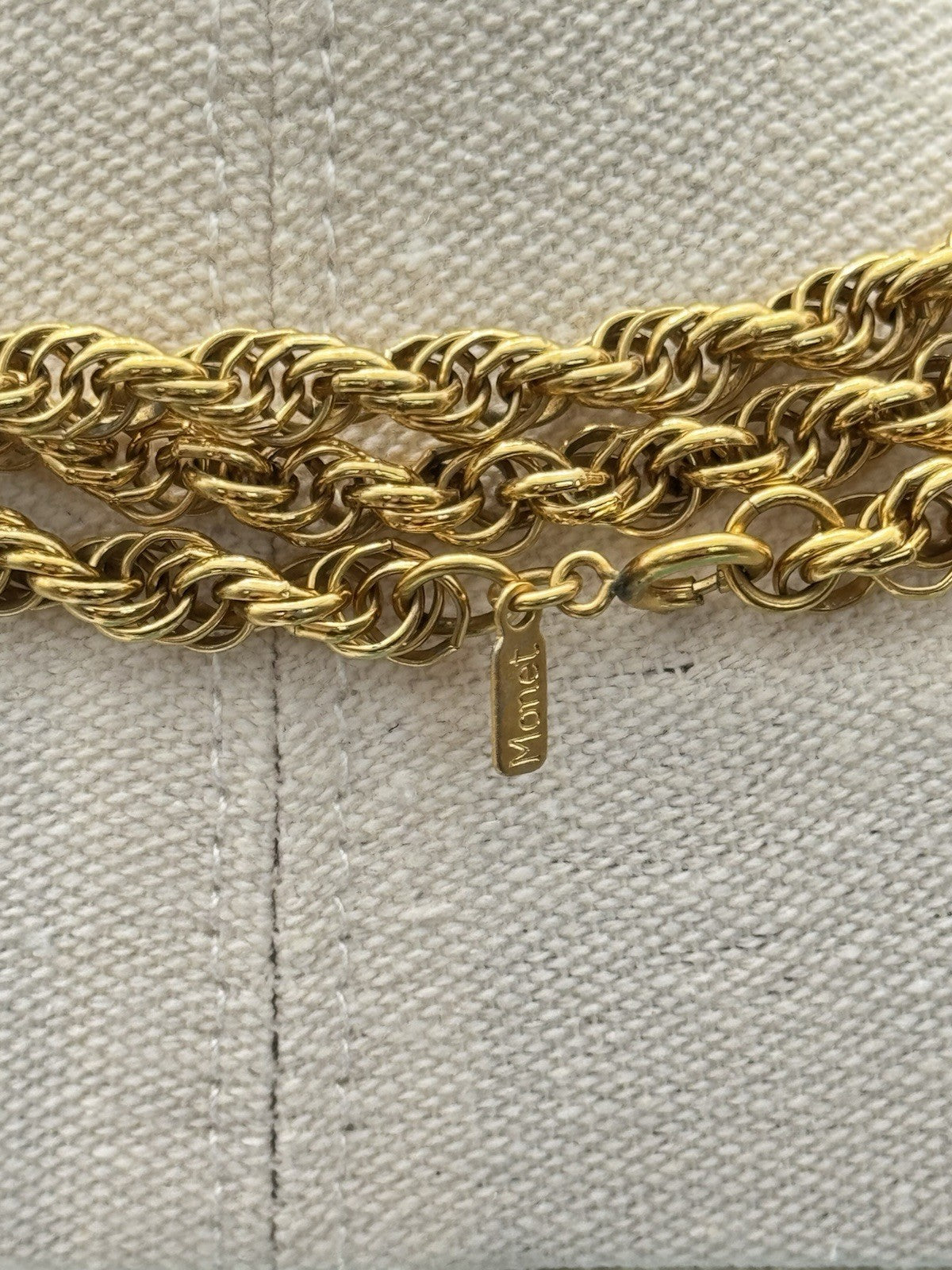 Vintage SIGNED Monet Twisted Goldtone Rope Chain Necklace Ca. 54”l